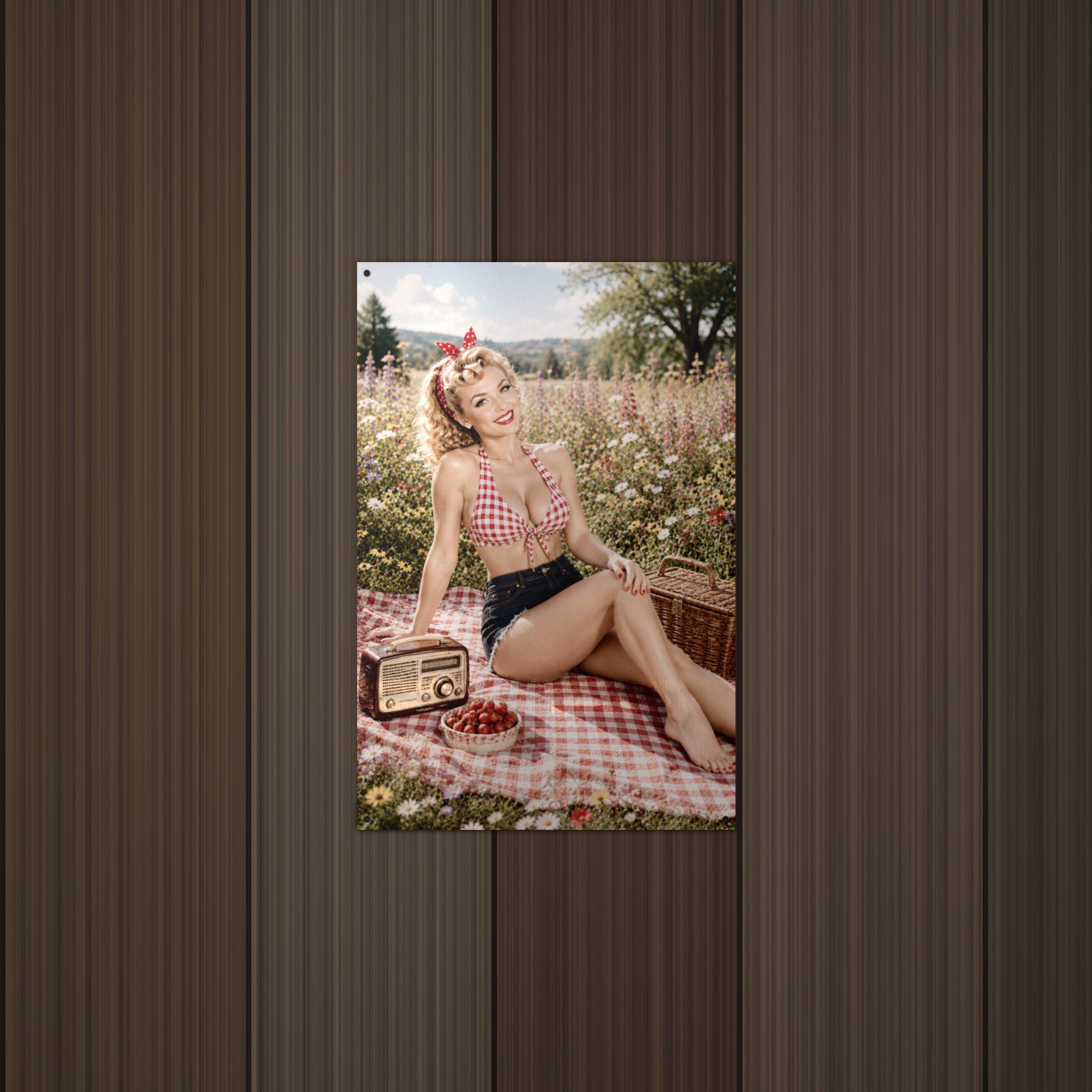 Meadow Picnic Blonde Aluminum Sign — detail view