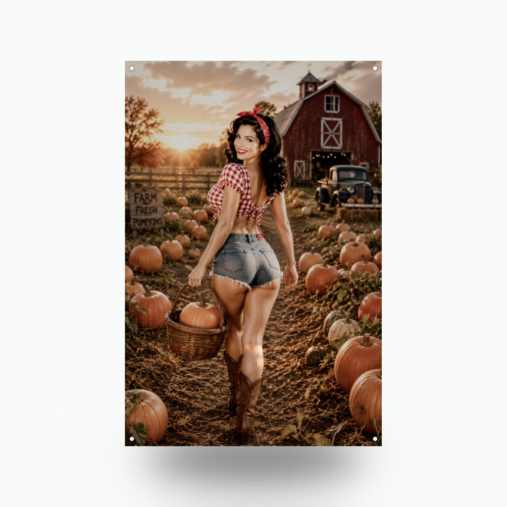 Pumpkin Patch Girl Metal Wall Art Aluminum Sign — front view on white background