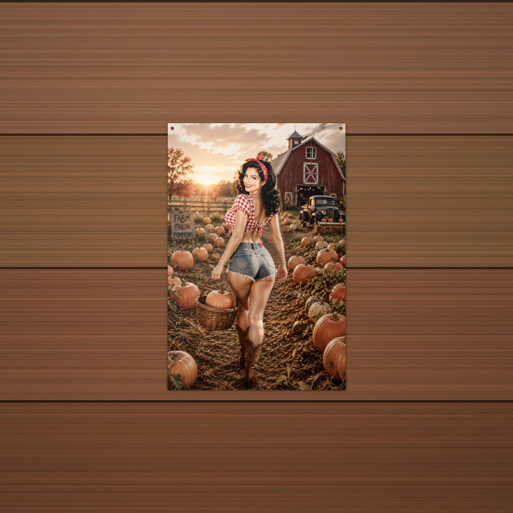 Pumpkin Patch Girl Metal Wall Art Aluminum Sign — lifestyle setting
