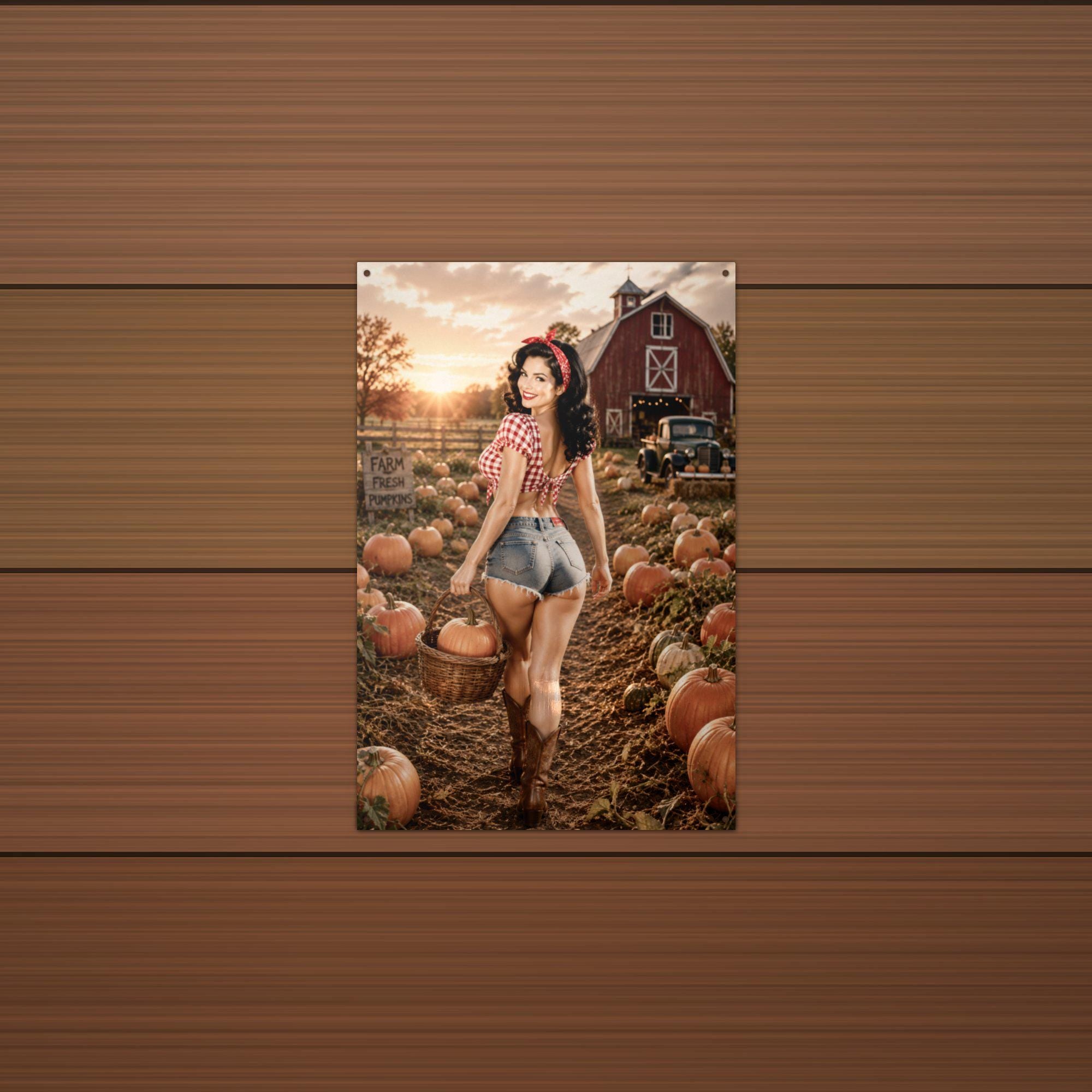 Pumpkin Patch Girl Metal Wall Art Aluminum Sign — lifestyle setting