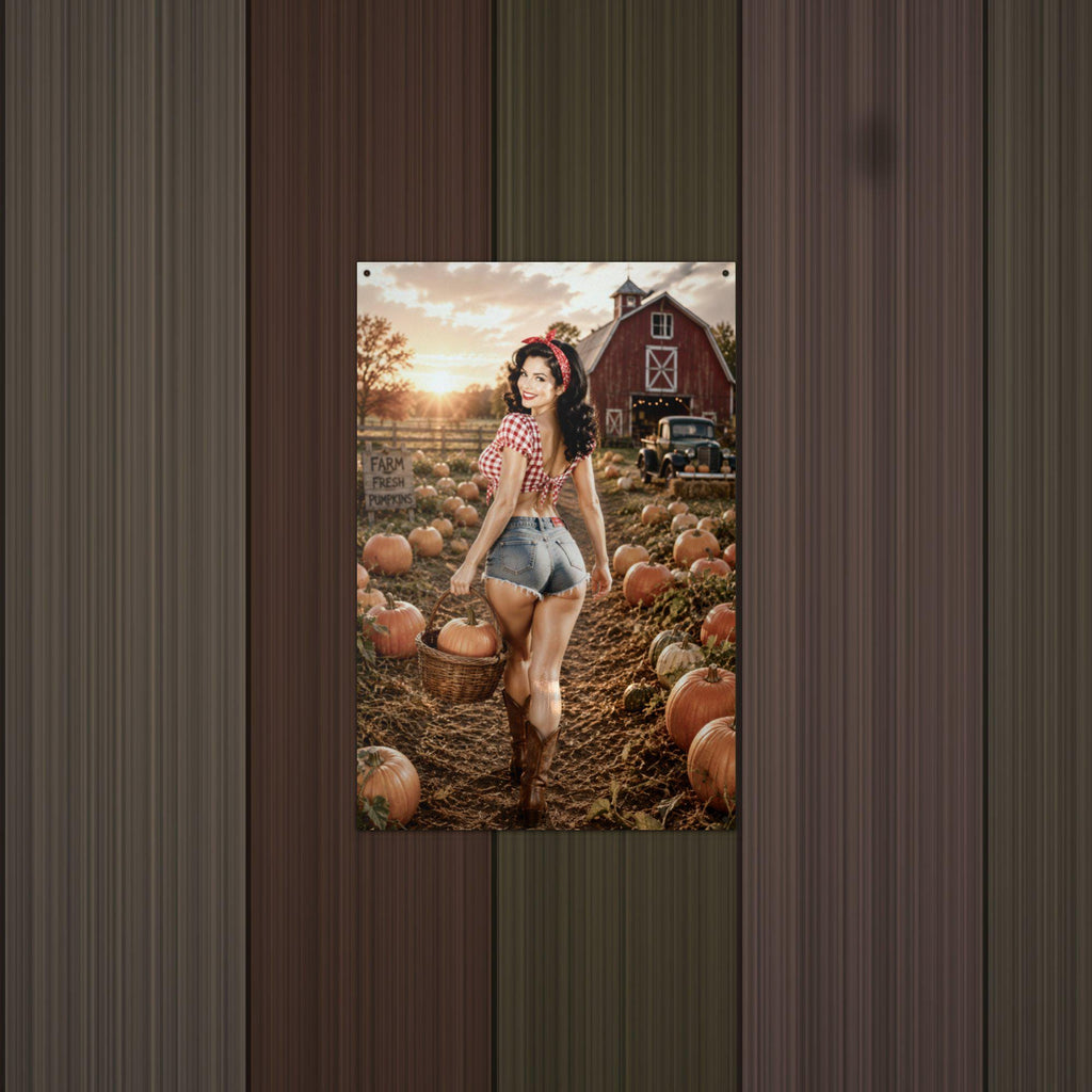Pumpkin Patch Girl Metal Wall Art Aluminum Sign — detail view