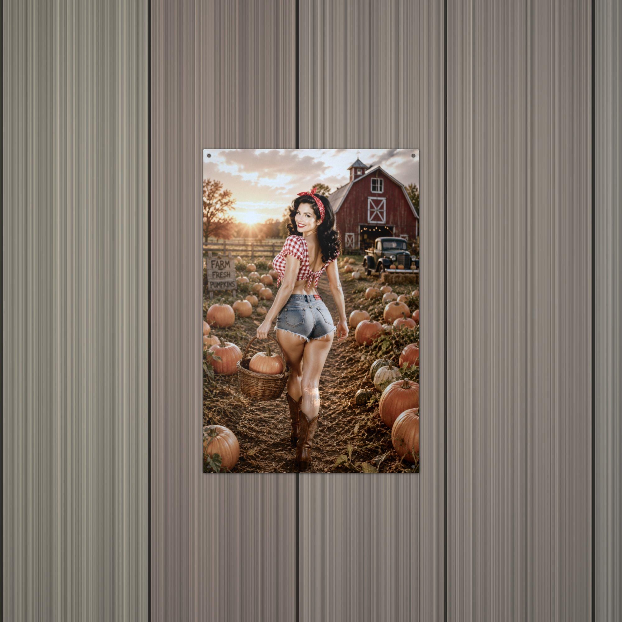 Pumpkin Patch Girl Metal Wall Art Aluminum Sign — alternate angle
