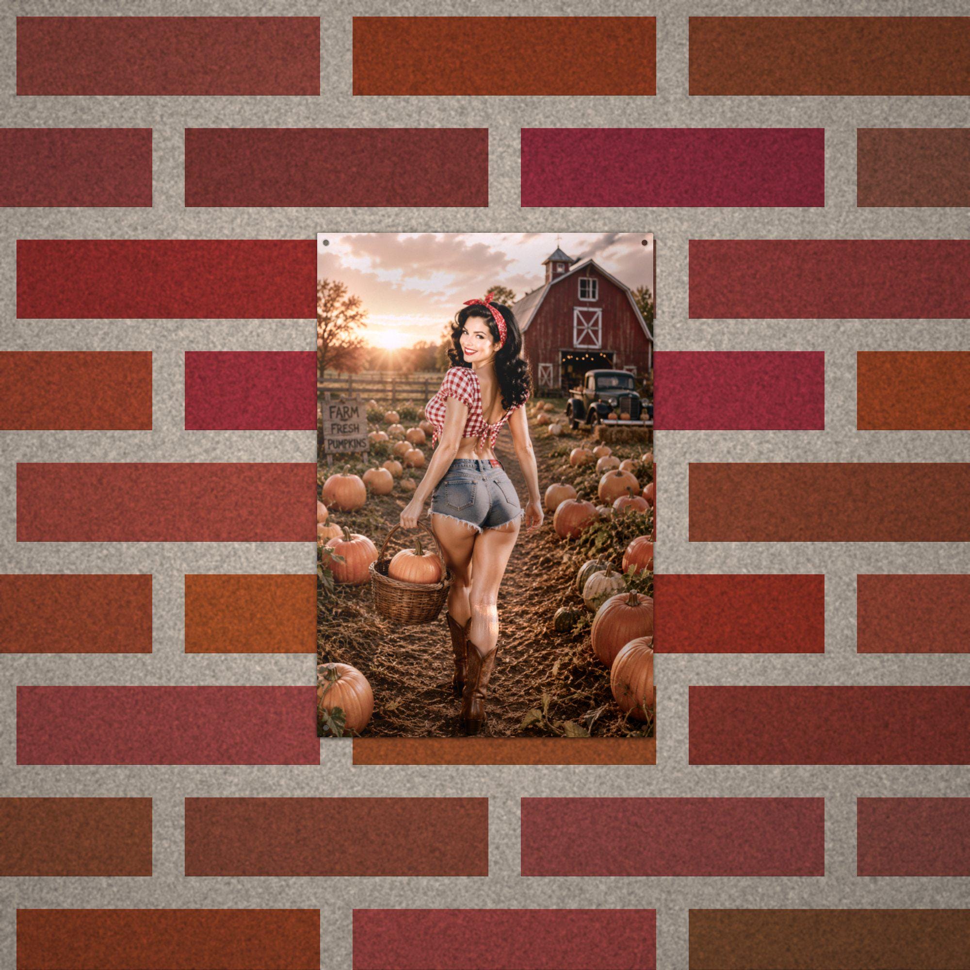 Pumpkin Patch Girl Metal Wall Art Aluminum Sign — alternate angle