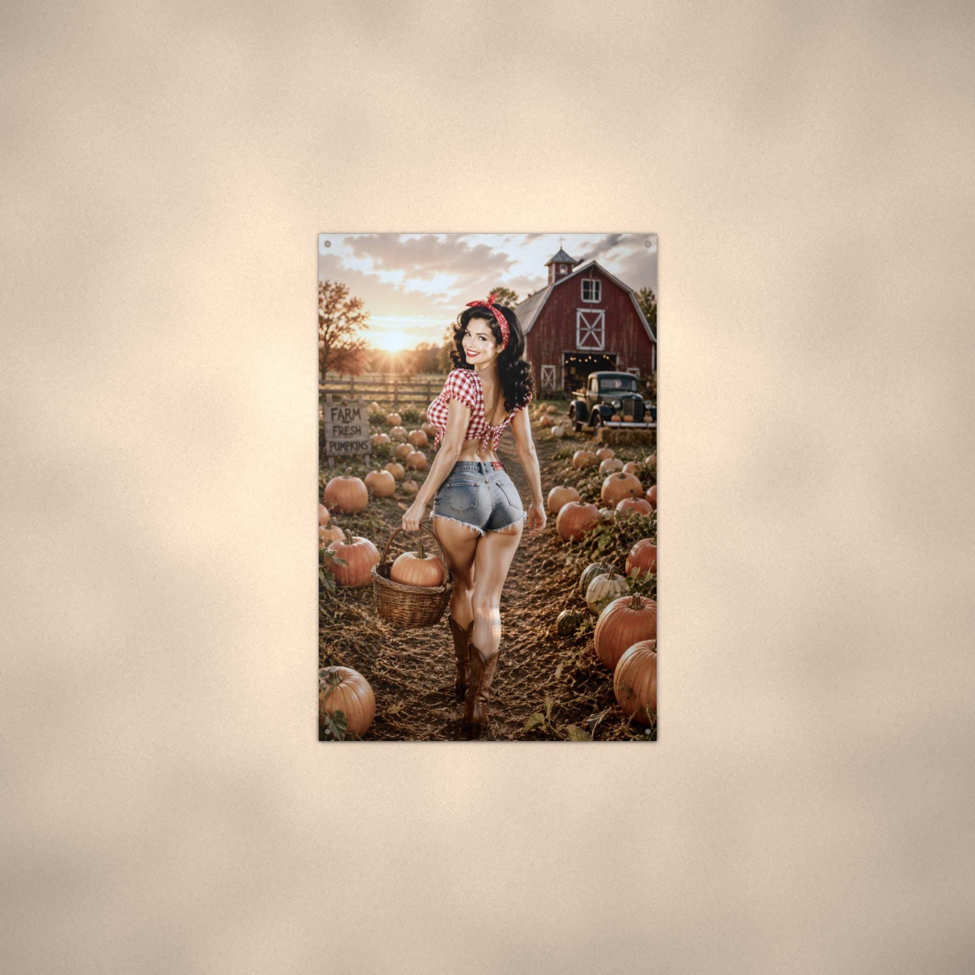 Pumpkin Patch Girl Metal Wall Art Aluminum Sign — alternate angle