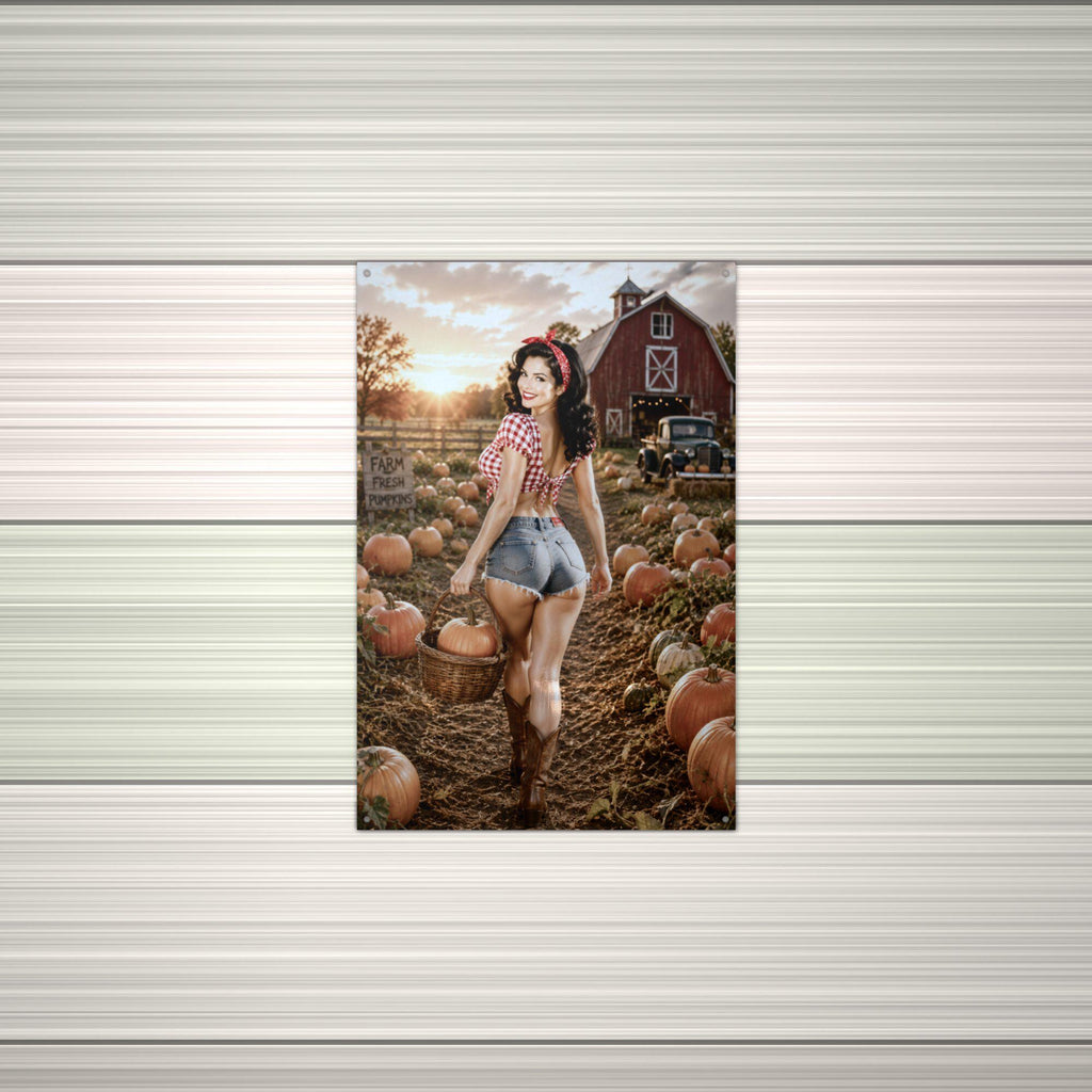 Pumpkin Patch Girl Metal Wall Art Aluminum Sign — alternate angle