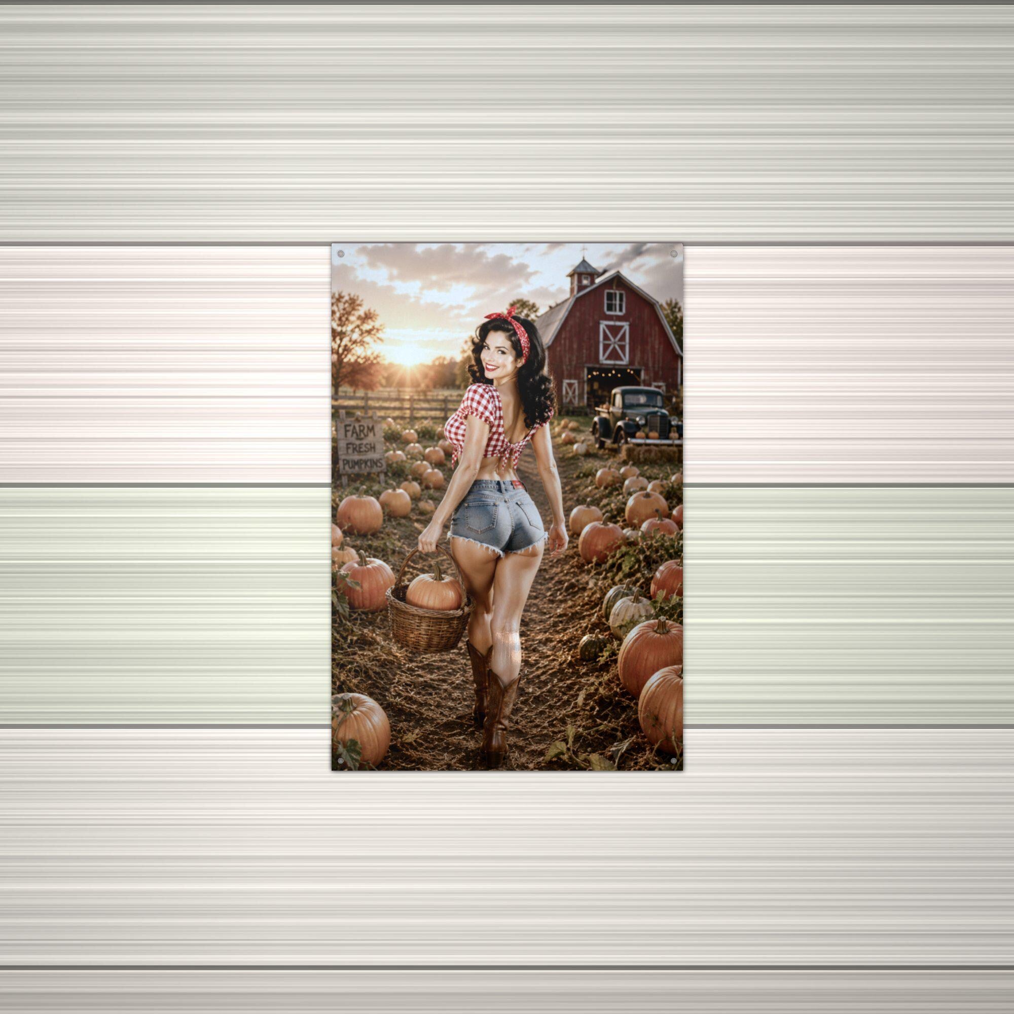 Pumpkin Patch Girl Metal Wall Art Aluminum Sign — alternate angle