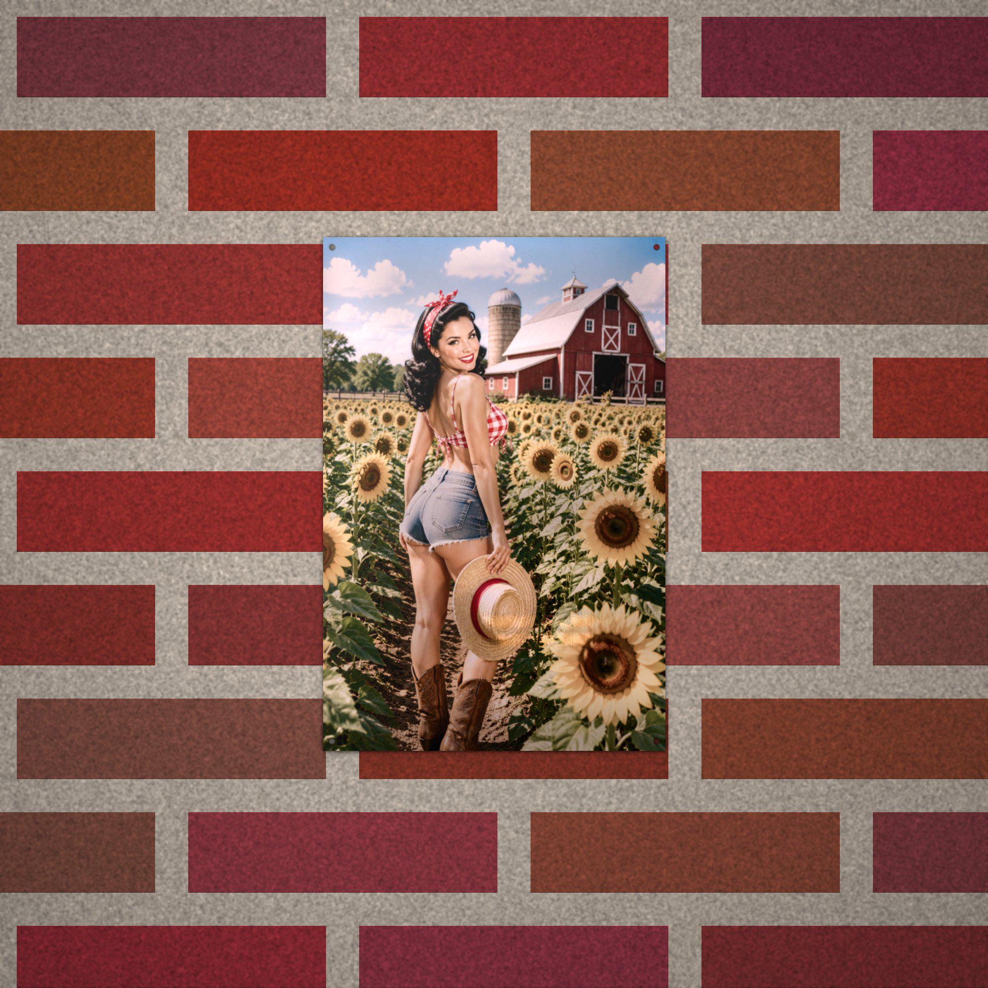 Sunflower Field Pinup Metal Wall Art Aluminum Sign — alternate angle