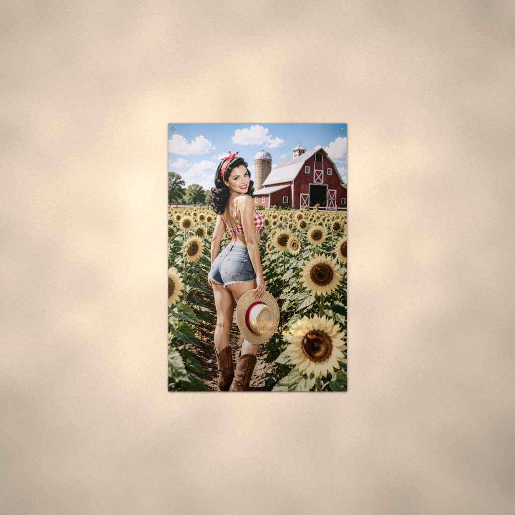 Sunflower Field Pinup Metal Wall Art Aluminum Sign — alternate angle