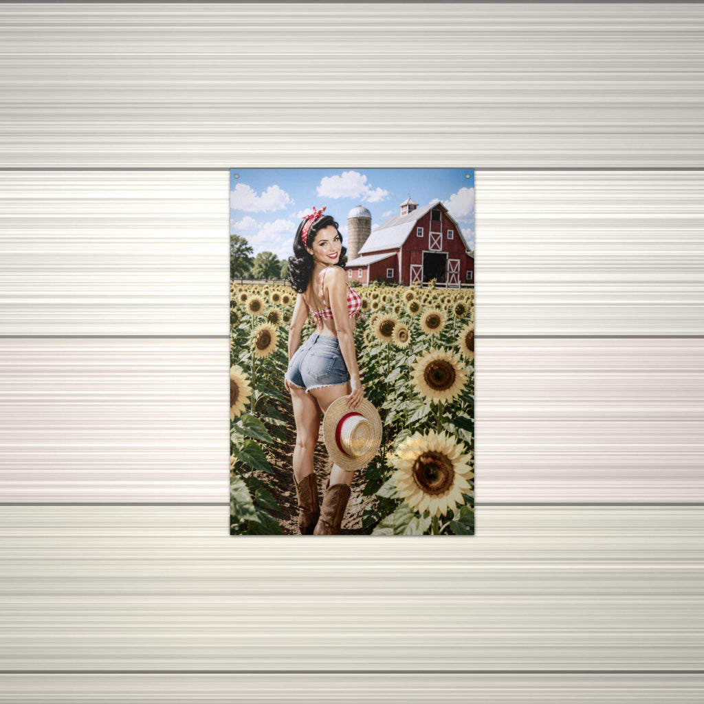 Sunflower Field Pinup Metal Wall Art Aluminum Sign — alternate angle