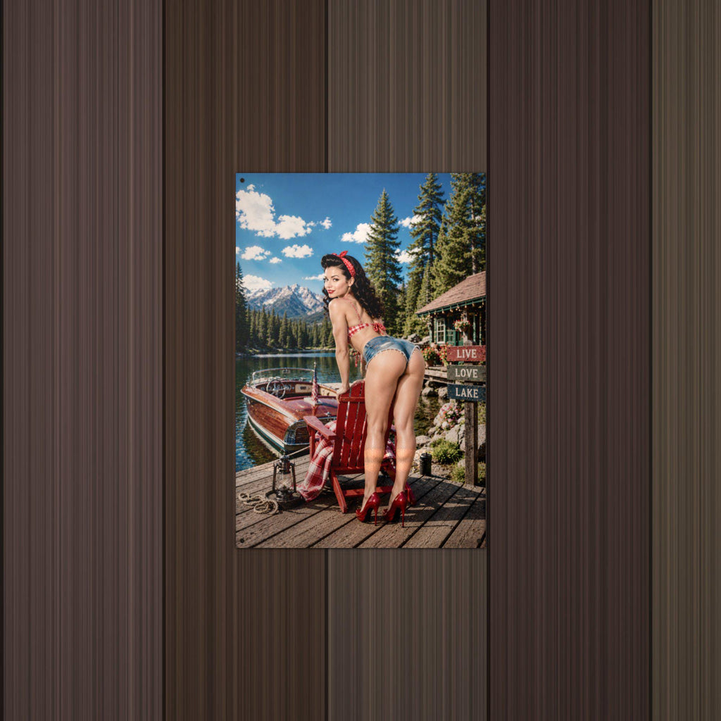 Lake Chair Dock Girl Aluminum Sign — detail view