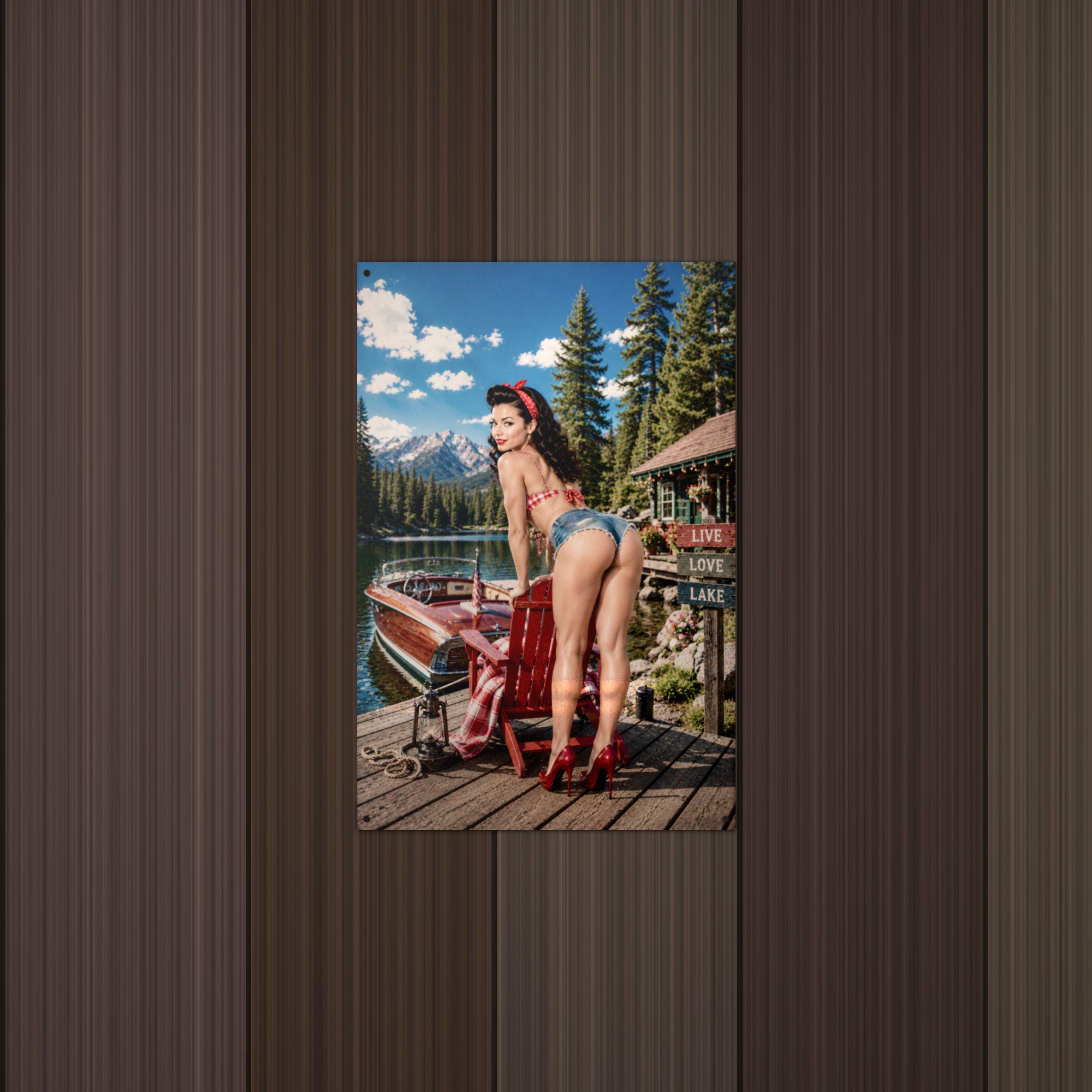 Lake Chair Dock Girl Aluminum Sign — detail view