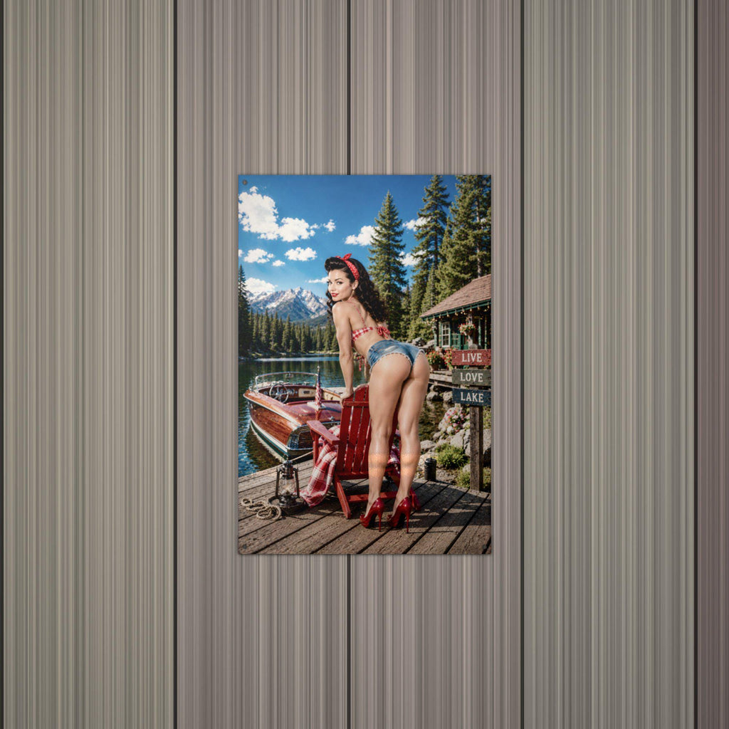 Lake Chair Dock Girl Aluminum Sign — alternate angle