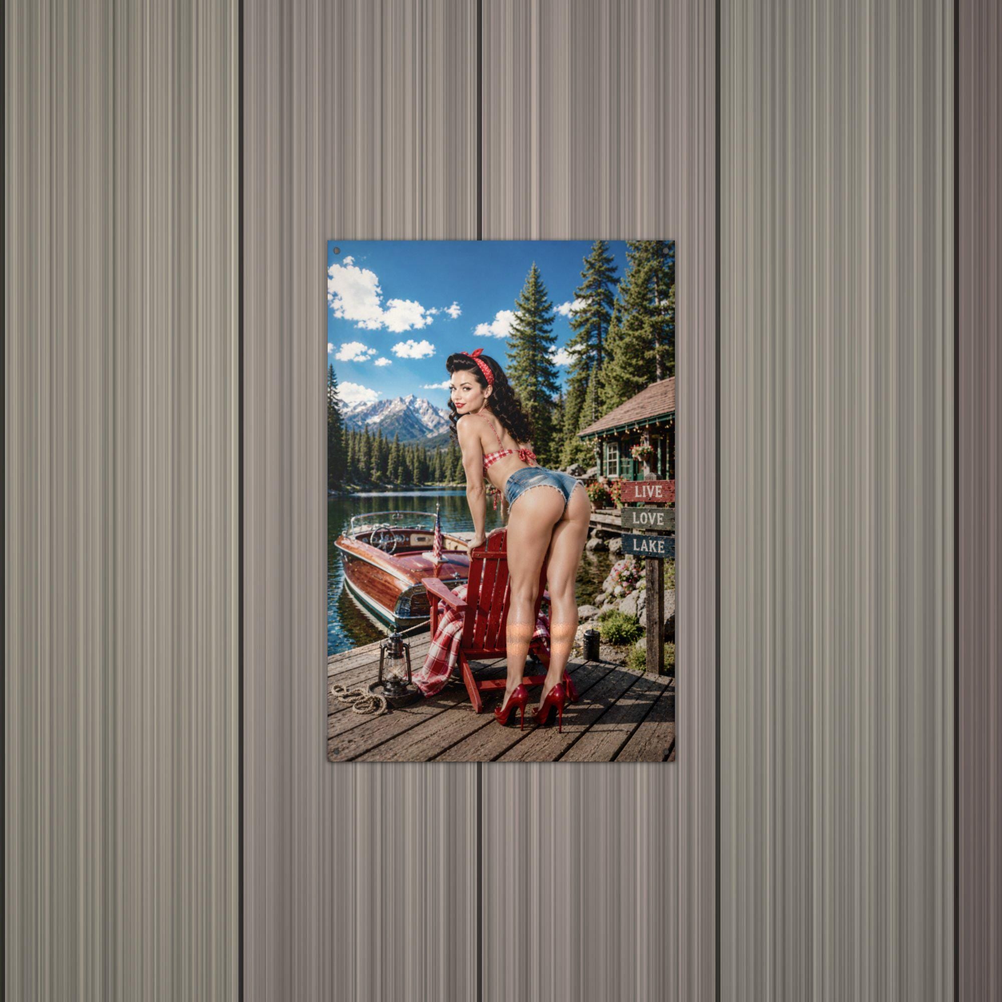 Lake Chair Dock Girl Aluminum Sign — alternate angle