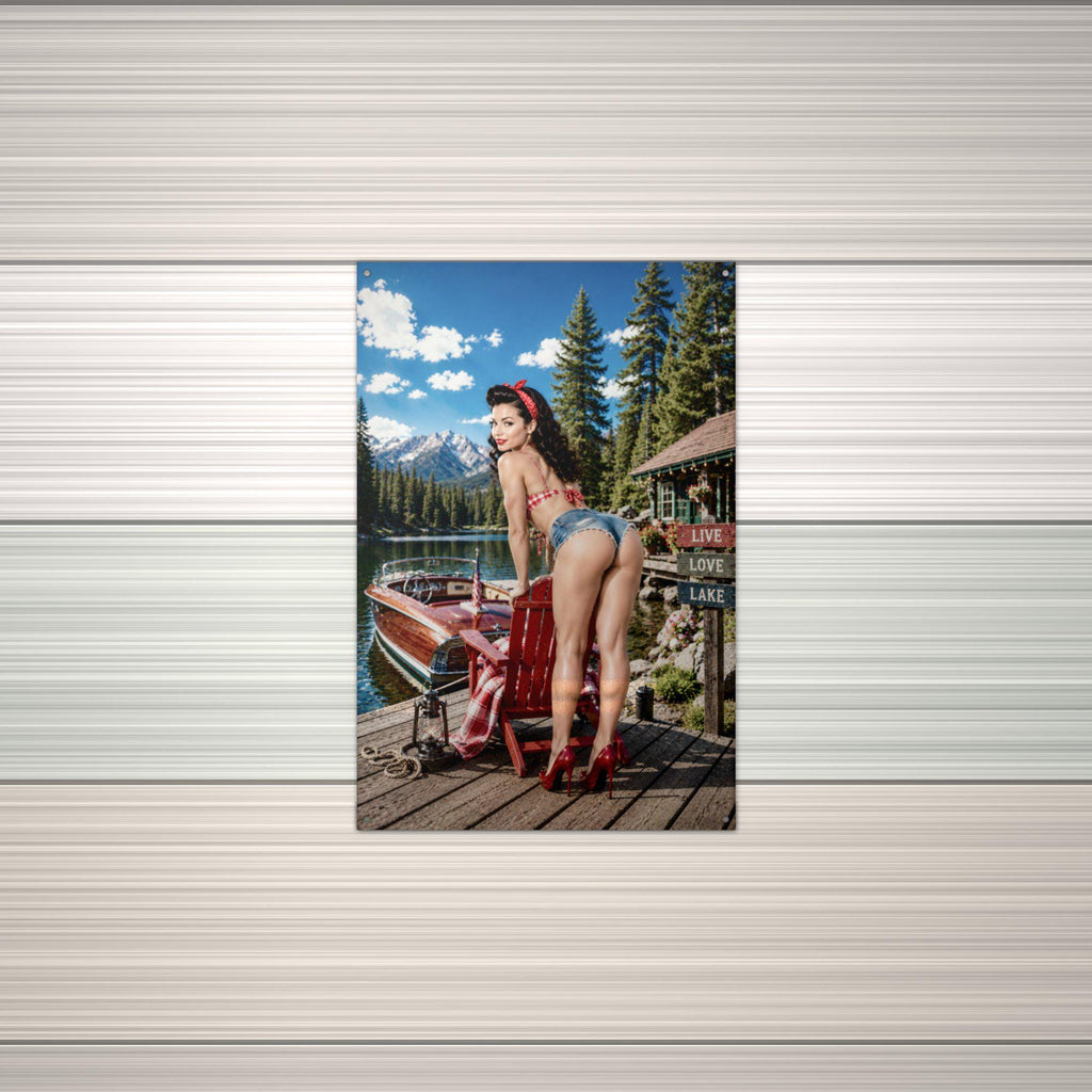 Lake Chair Dock Girl Aluminum Sign — alternate angle