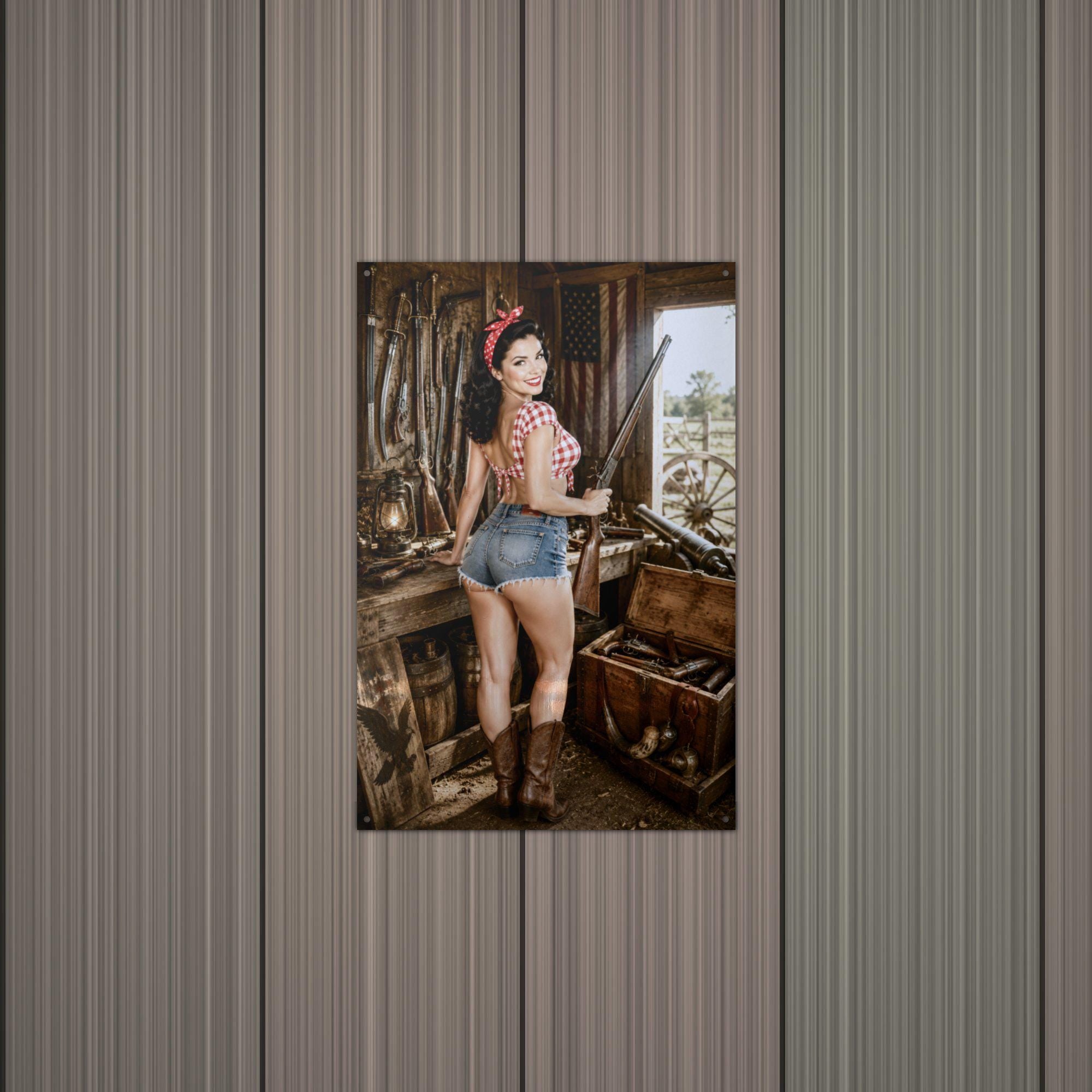 Workshop Guns Girl Aluminum Sign — alternate angle
