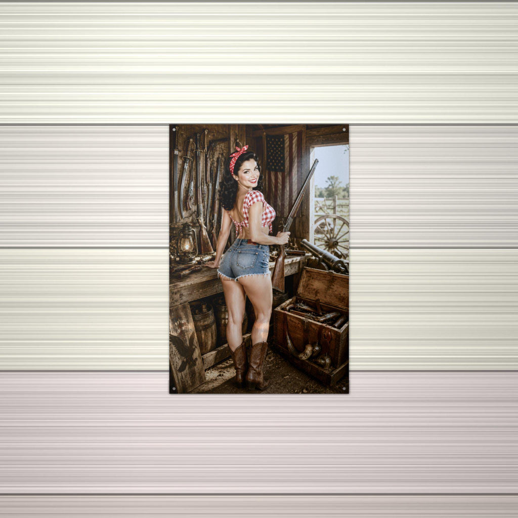 Workshop Guns Girl Aluminum Sign — alternate angle