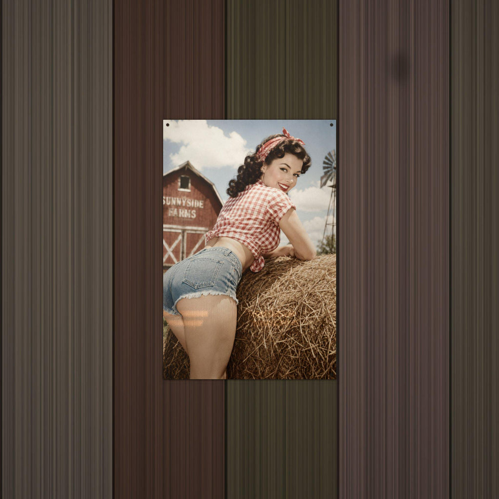 Hay Bale Windmill Girl Aluminum Sign — detail view