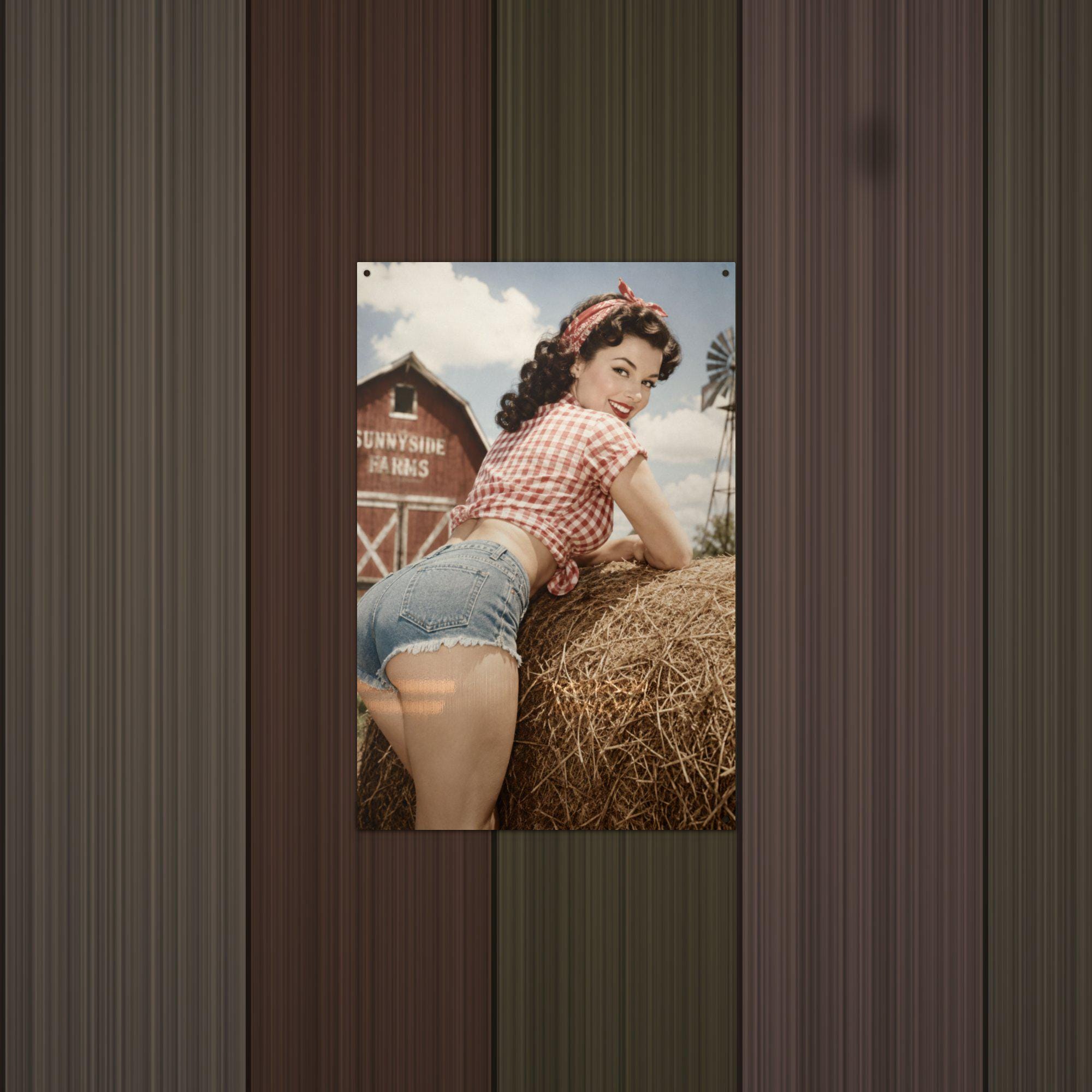 Hay Bale Windmill Girl Aluminum Sign — detail view