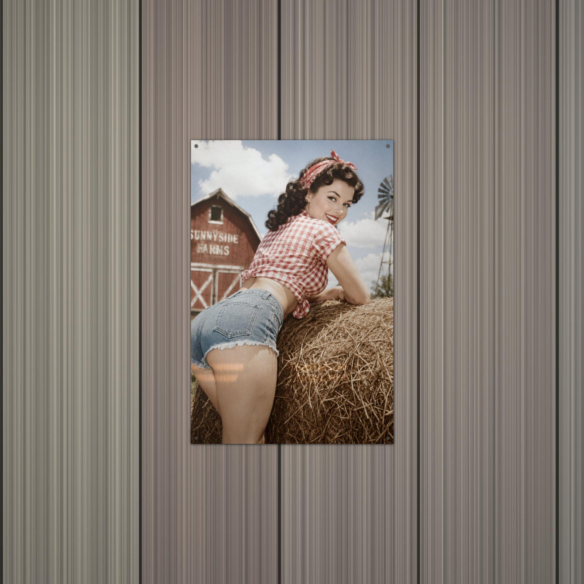 Hay Bale Windmill Girl Aluminum Sign — alternate angle