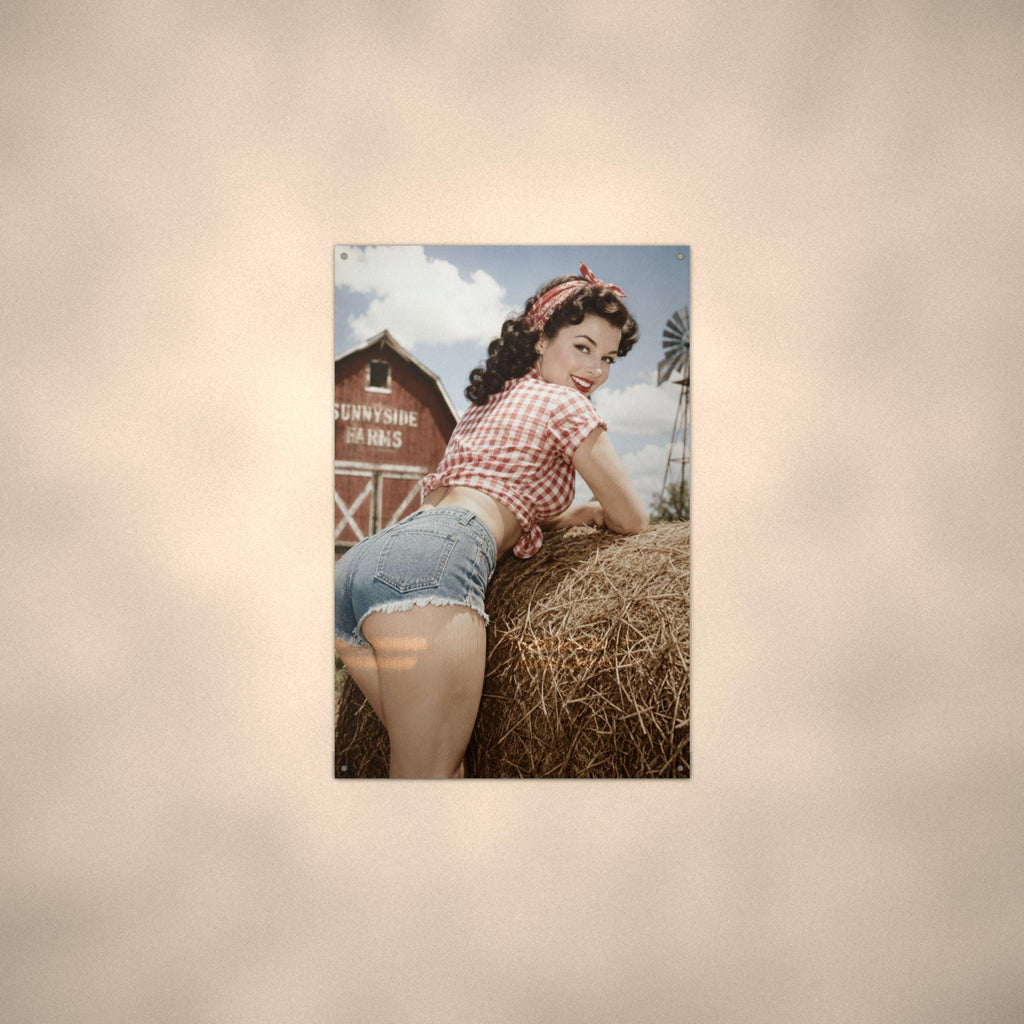 Hay Bale Windmill Girl Aluminum Sign — alternate angle