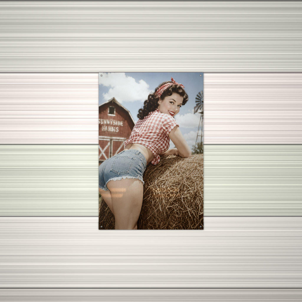 Hay Bale Windmill Girl Aluminum Sign — alternate angle