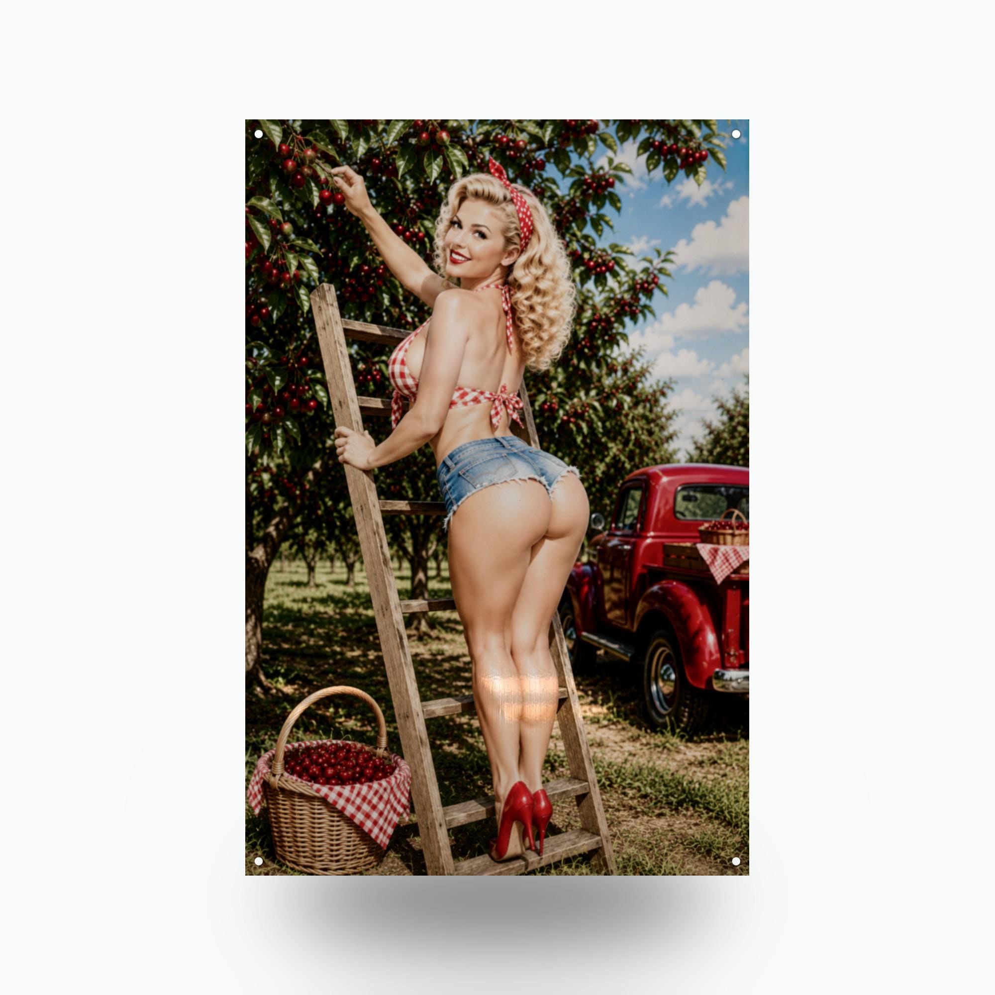 Cherry Orchard Ladder Aluminum Sign — front view on white background