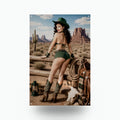 Saddle Desert Cowgirl Aluminum Sign — front view on white background