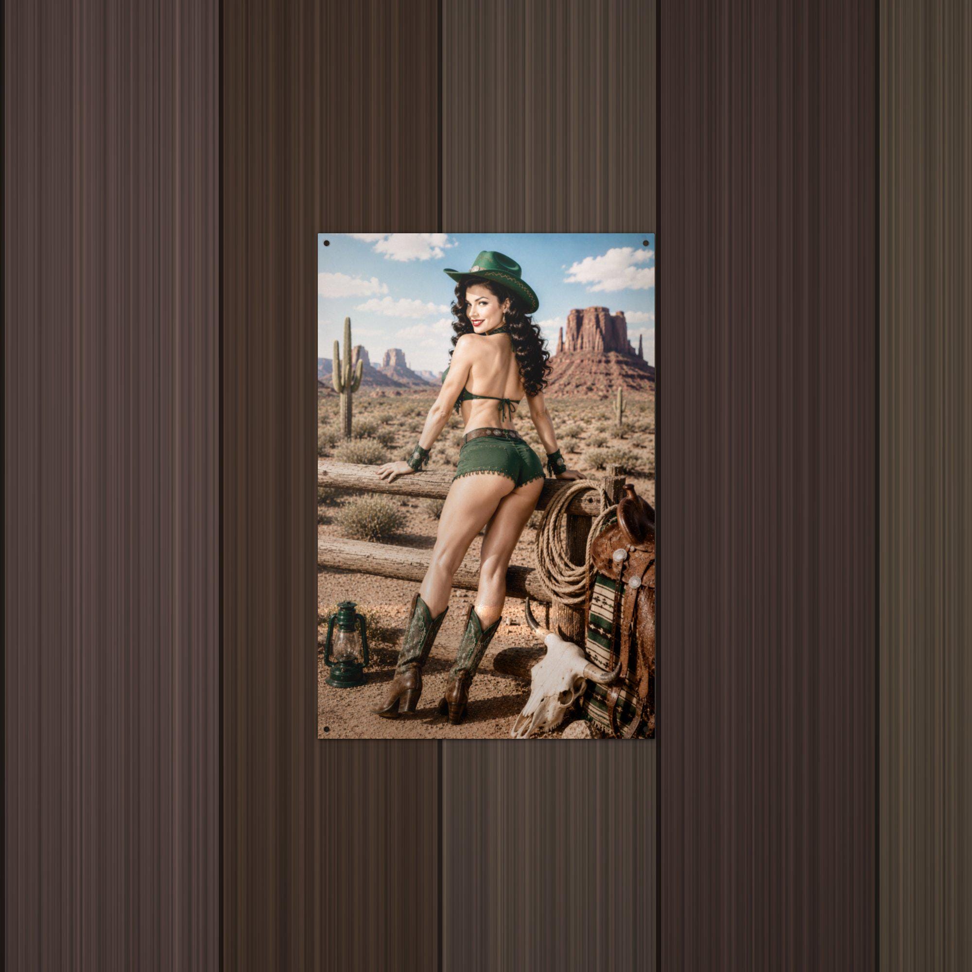 Saddle Desert Cowgirl Aluminum Sign — detail view