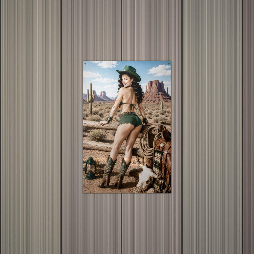 Saddle Desert Cowgirl Aluminum Sign — alternate angle