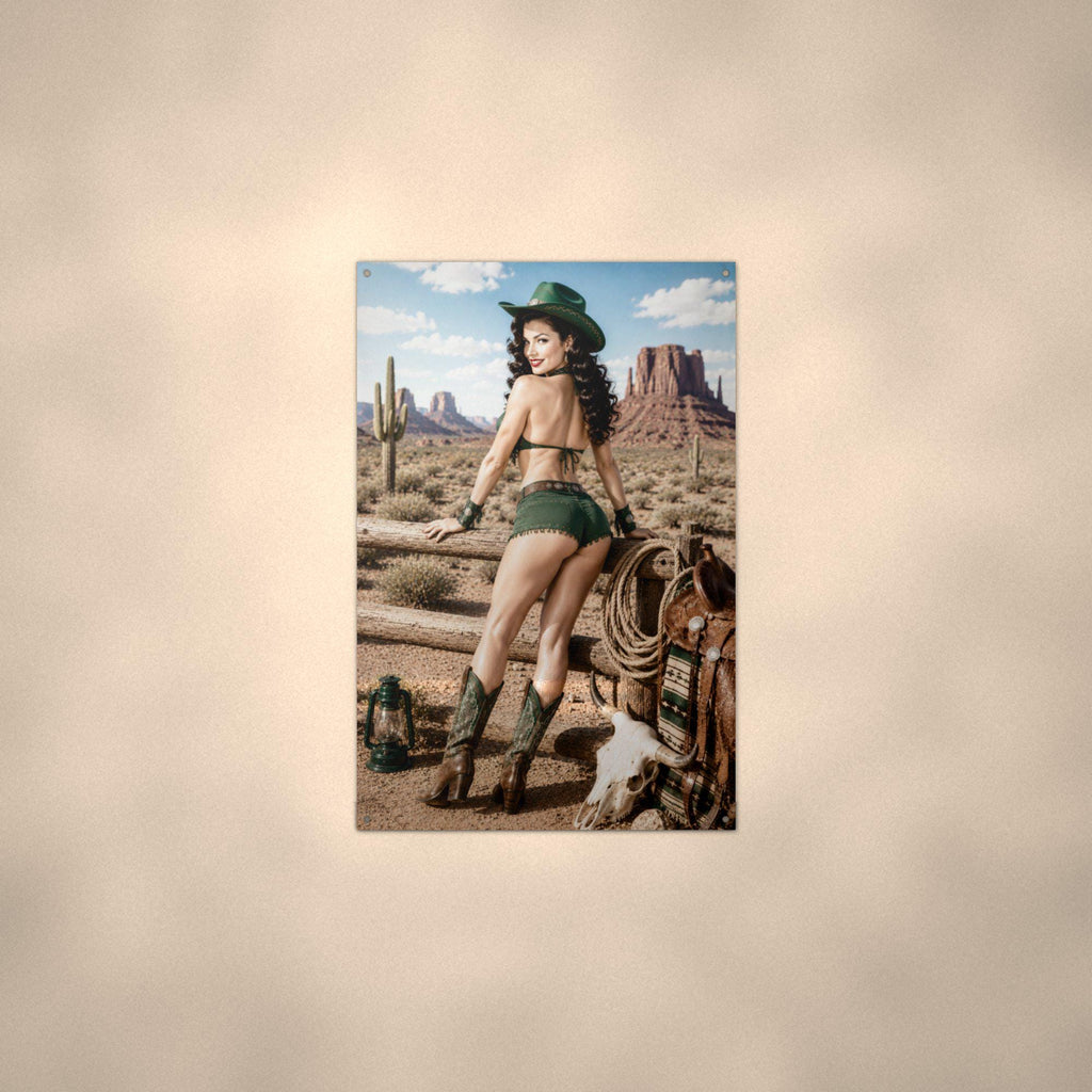 Saddle Desert Cowgirl Aluminum Sign — alternate angle