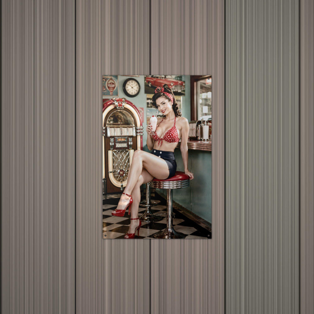 Jukebox Milkshake Girl Aluminum Sign — alternate angle