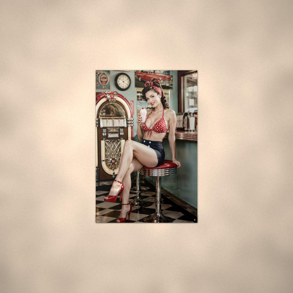Jukebox Milkshake Girl Aluminum Sign — alternate angle