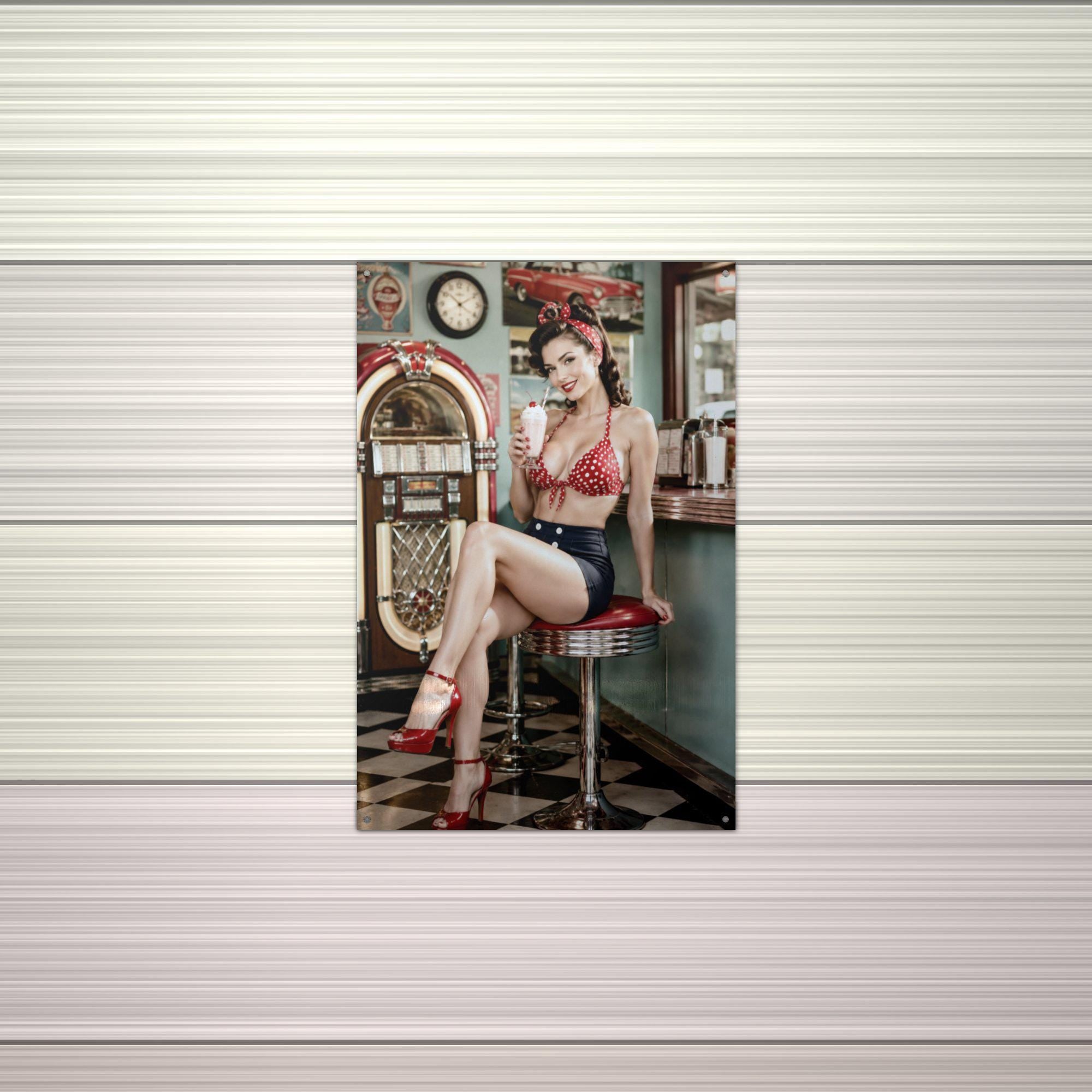 Jukebox Milkshake Girl Aluminum Sign — alternate angle
