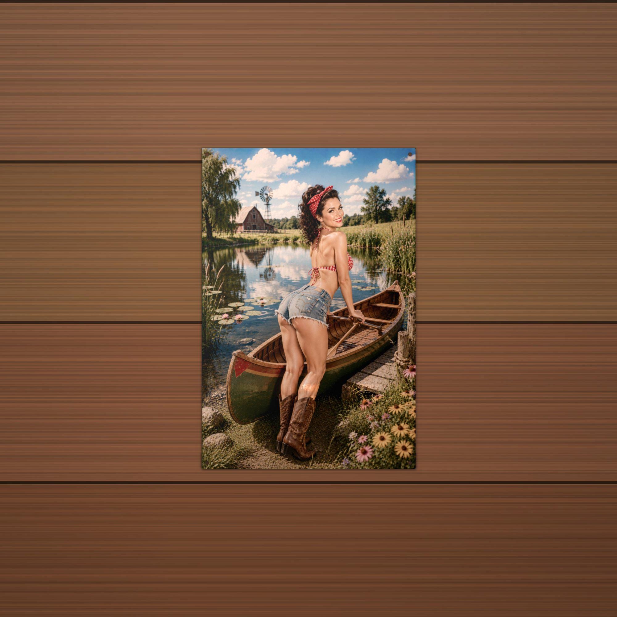 Canoe Lake Girl Metal Wall Art Aluminum Sign — lifestyle setting