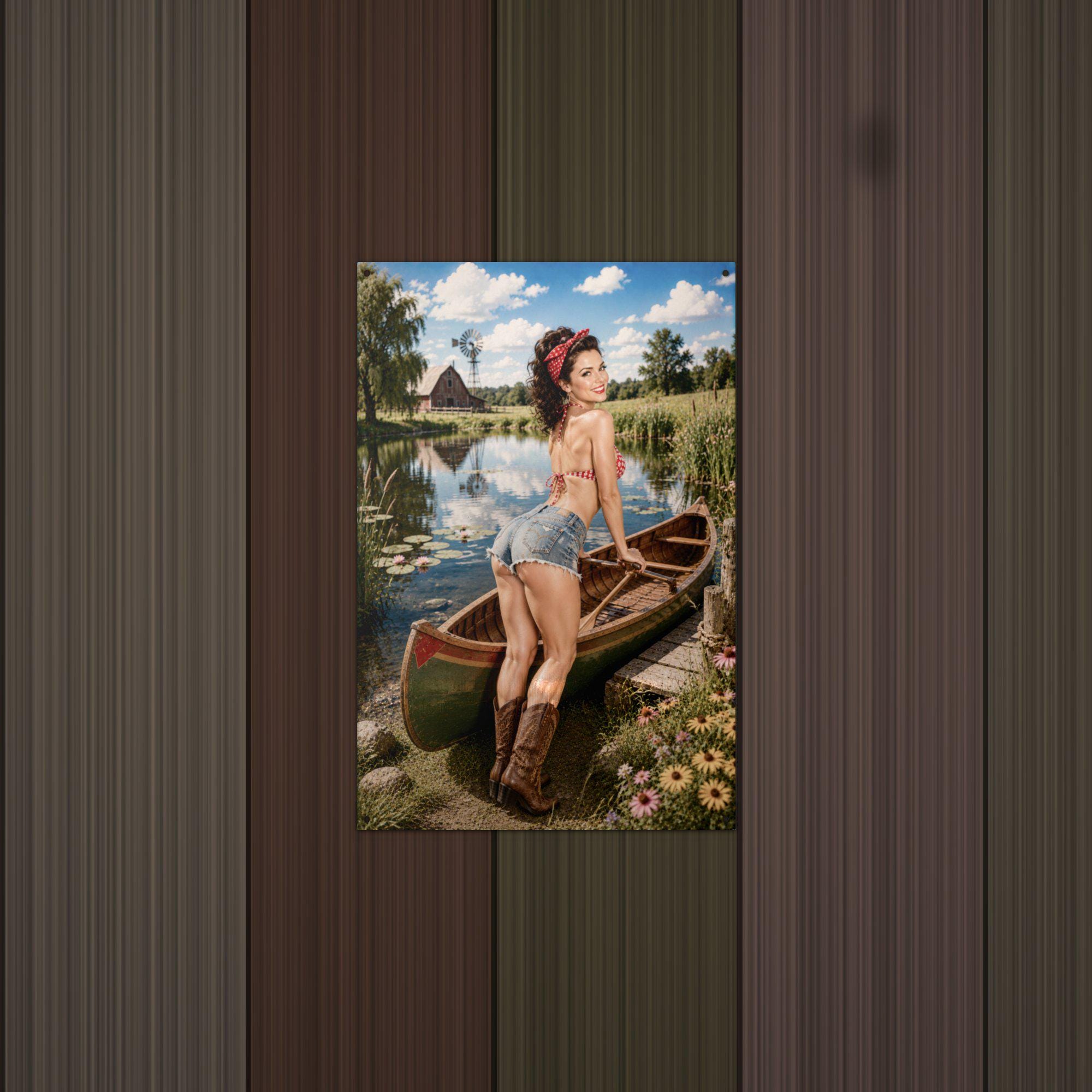 Canoe Lake Girl Metal Wall Art Aluminum Sign — detail view