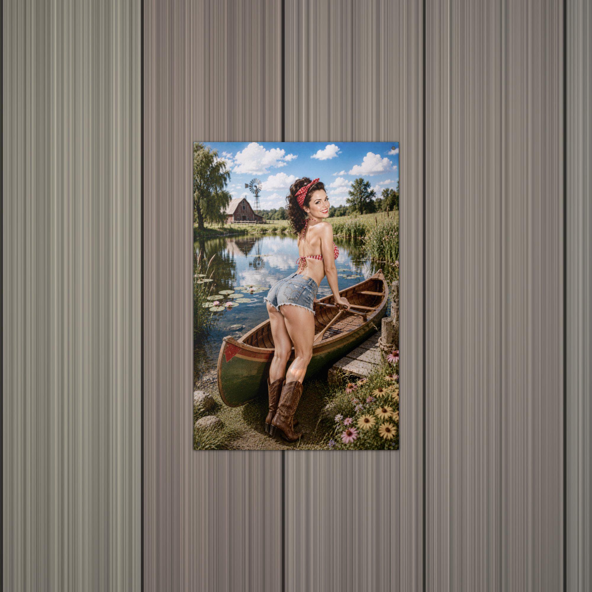 Canoe Lake Girl Metal Wall Art Aluminum Sign — alternate angle