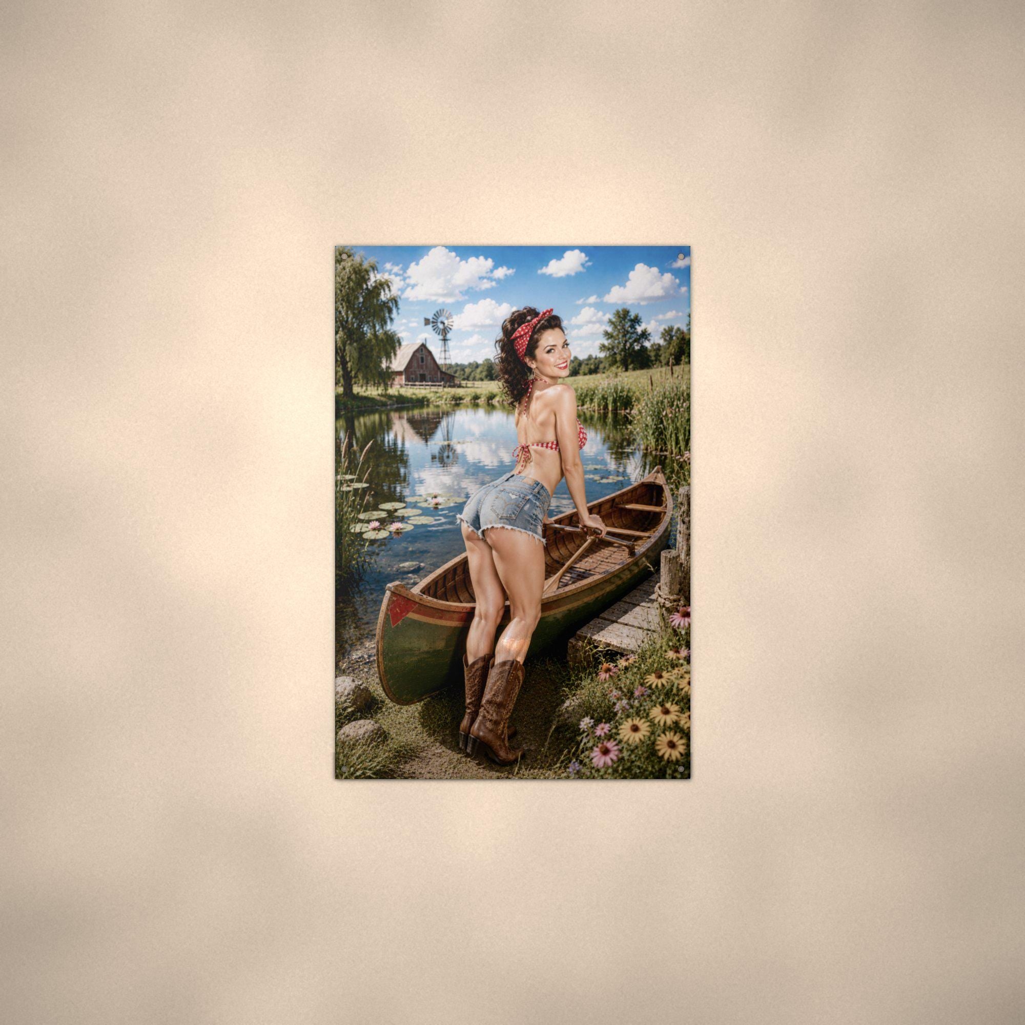 Canoe Lake Girl Metal Wall Art Aluminum Sign — alternate angle