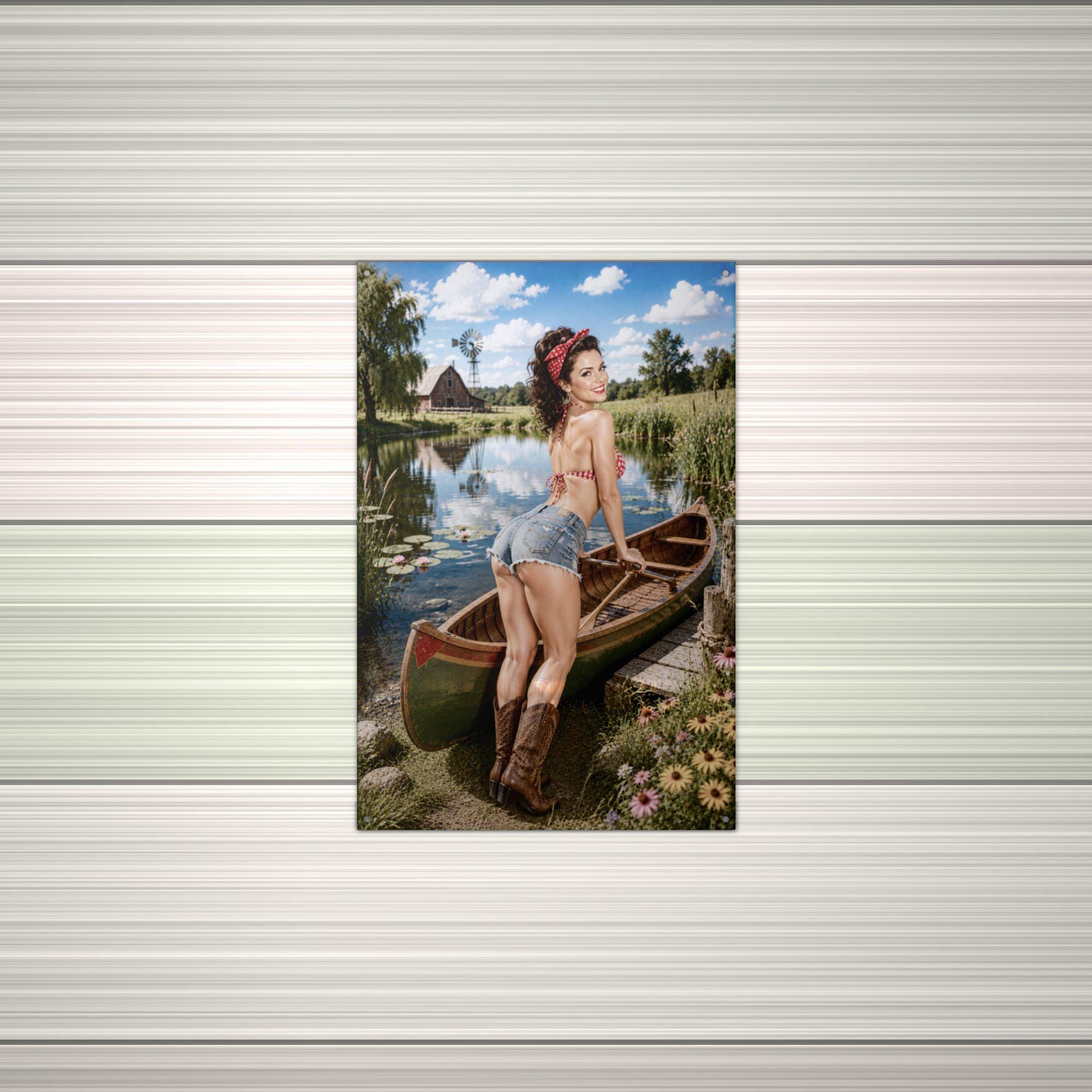 Canoe Lake Girl Metal Wall Art Aluminum Sign — alternate angle