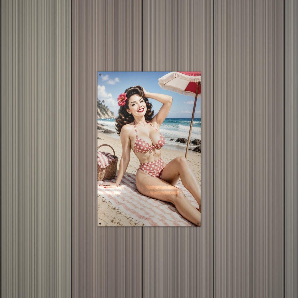 Beach Umbrella Girl Aluminum Sign — alternate angle