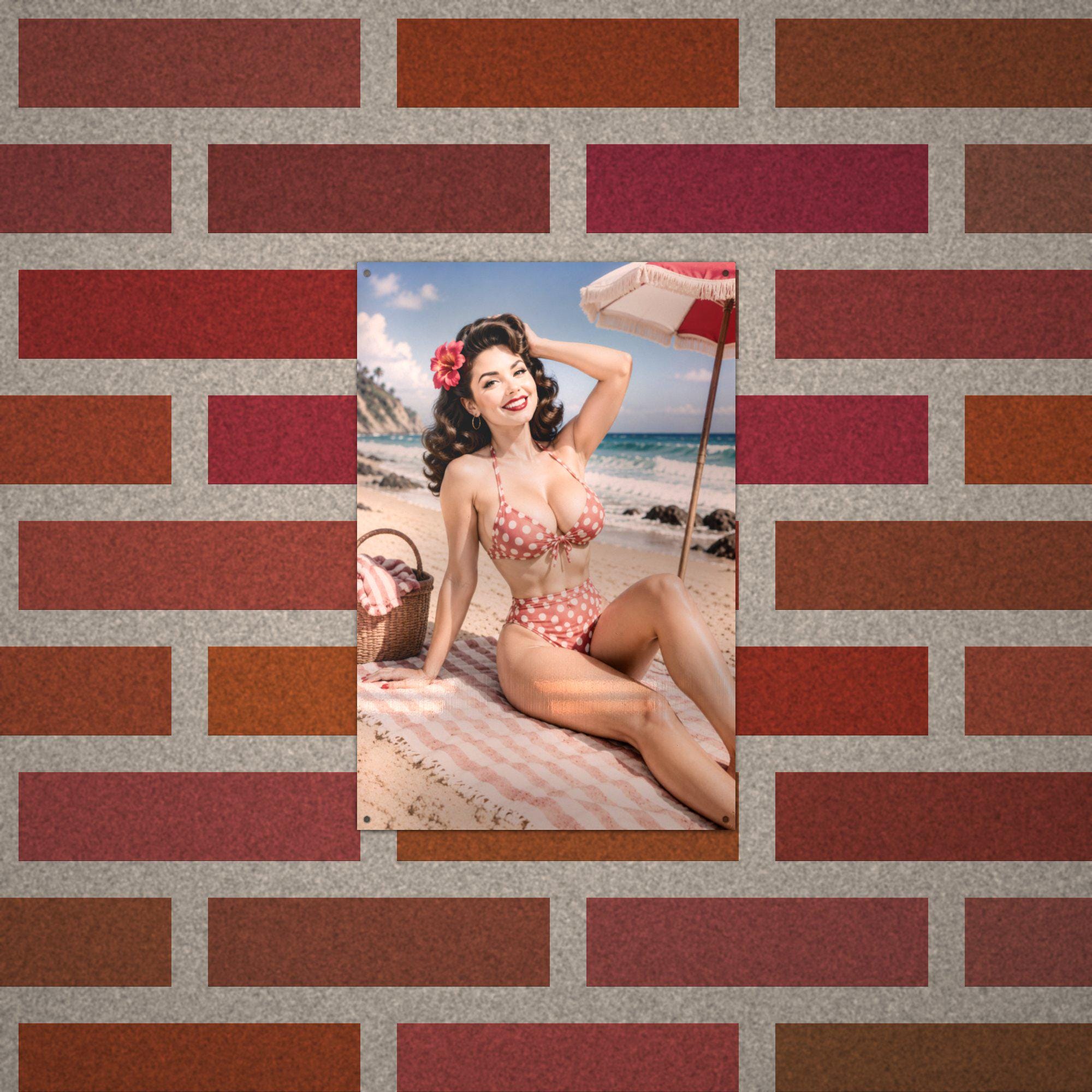 Beach Umbrella Girl Aluminum Sign — alternate angle