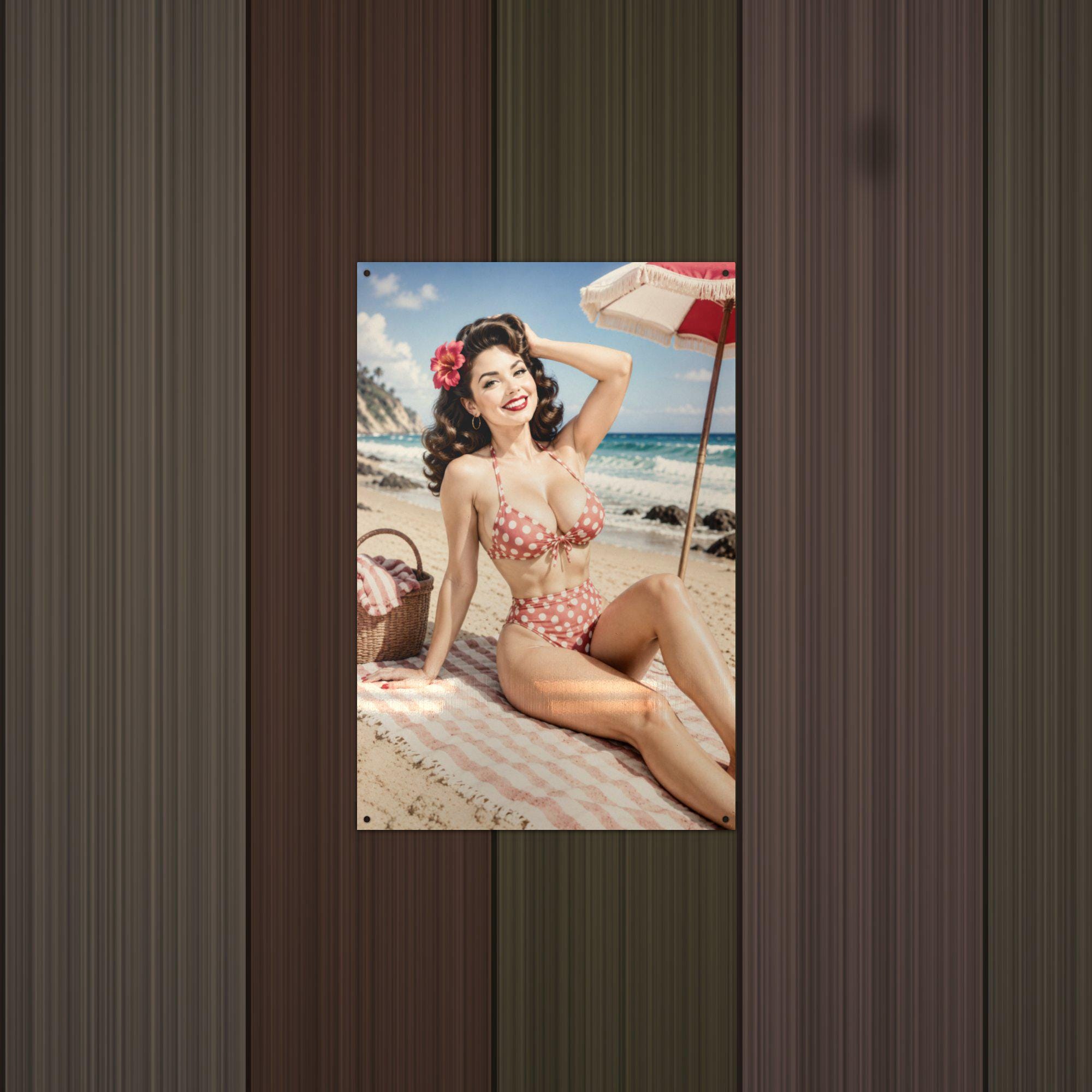 Beach Umbrella Girl Aluminum Sign — alternate angle