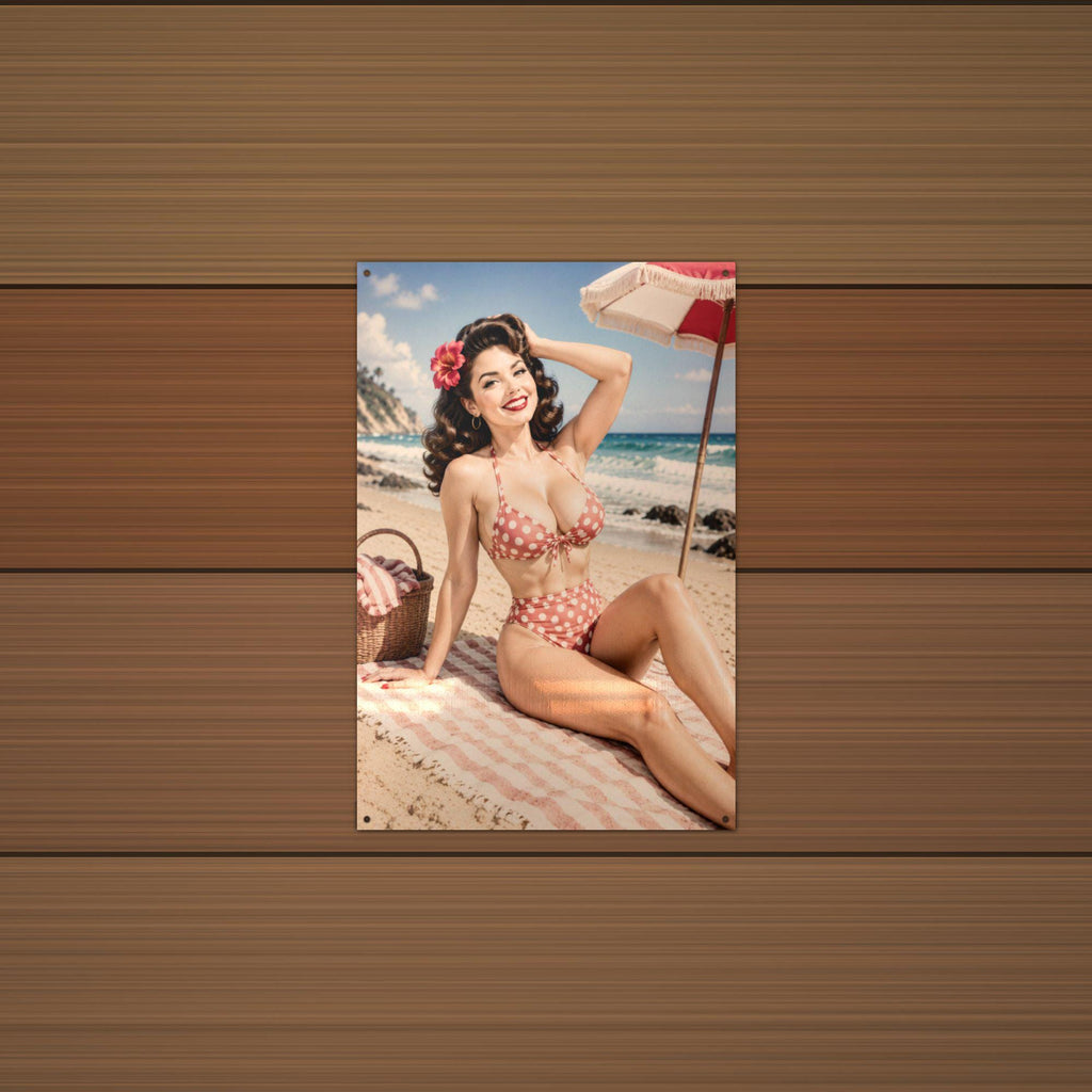 Beach Umbrella Girl Aluminum Sign — alternate angle