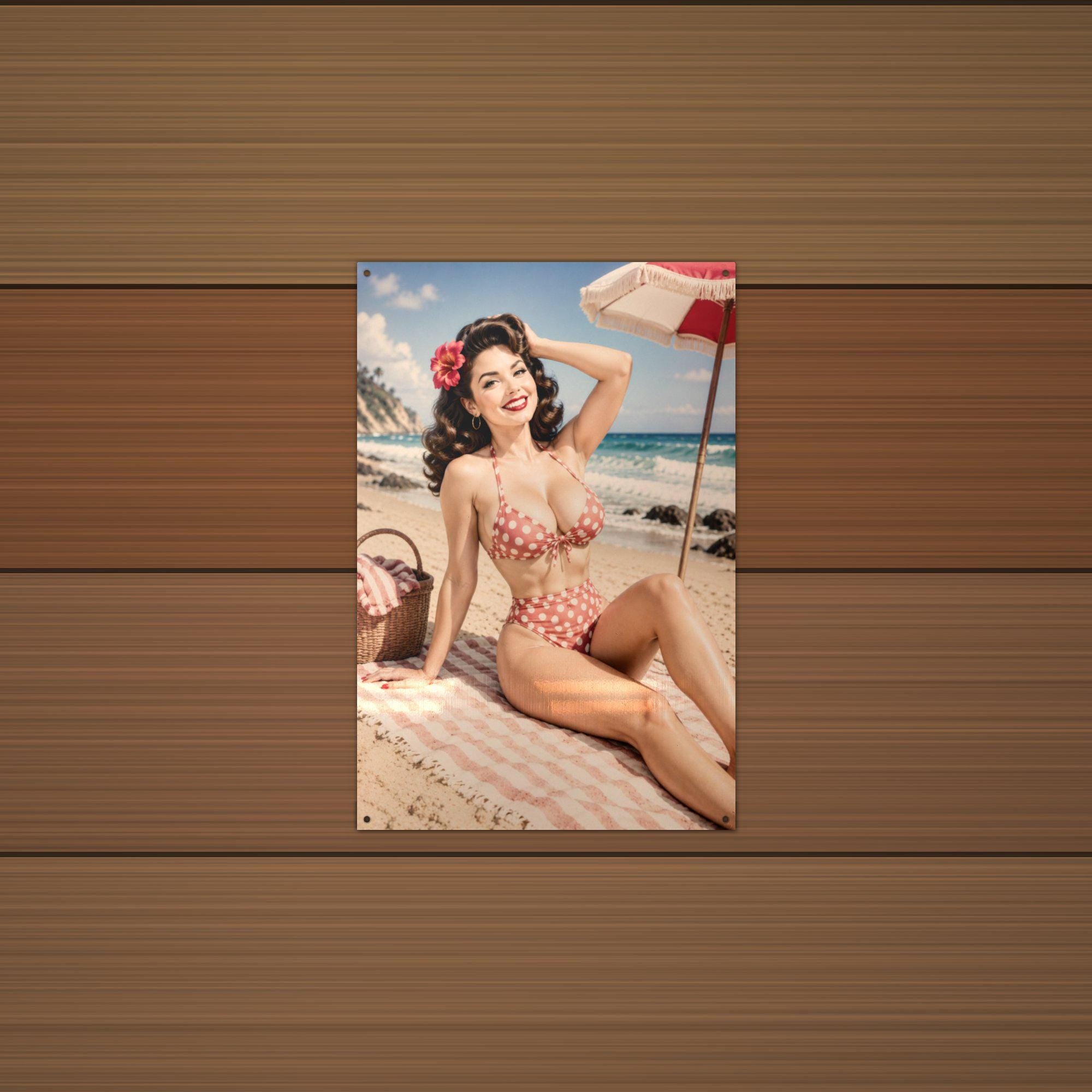Beach Umbrella Girl Aluminum Sign — alternate angle