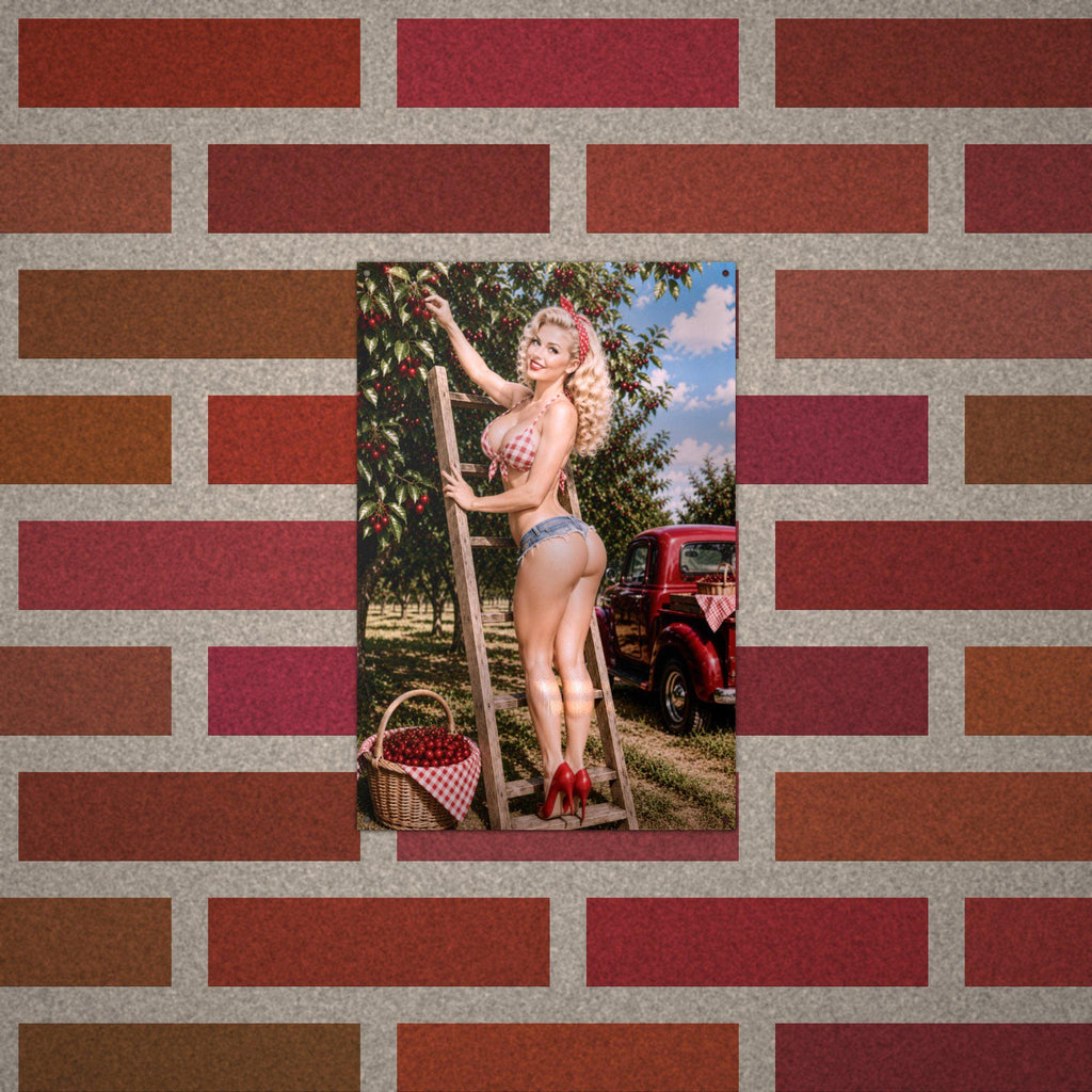 Cherry Picking Blonde Aluminum Sign — alternate angle