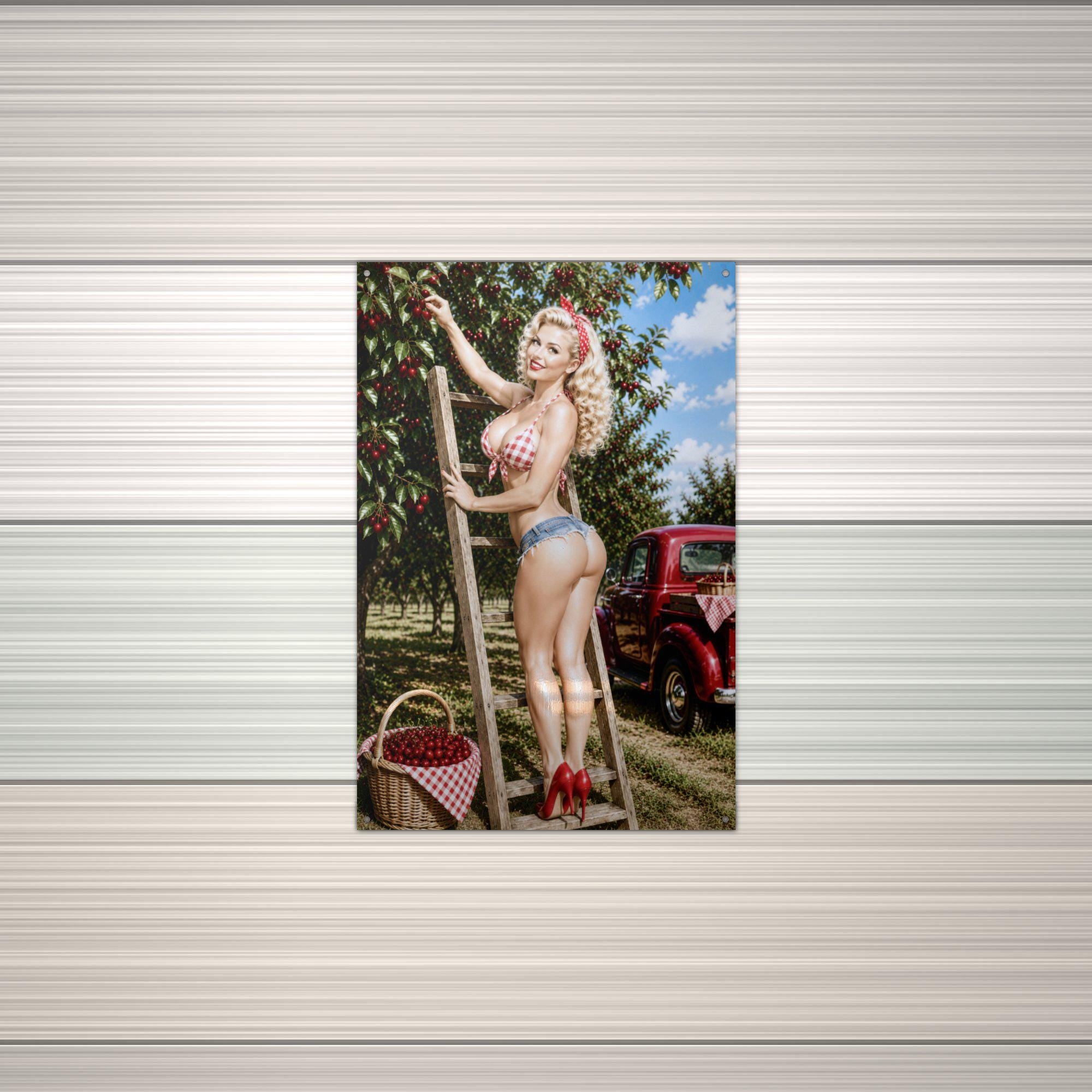Cherry Picking Blonde Aluminum Sign — alternate angle