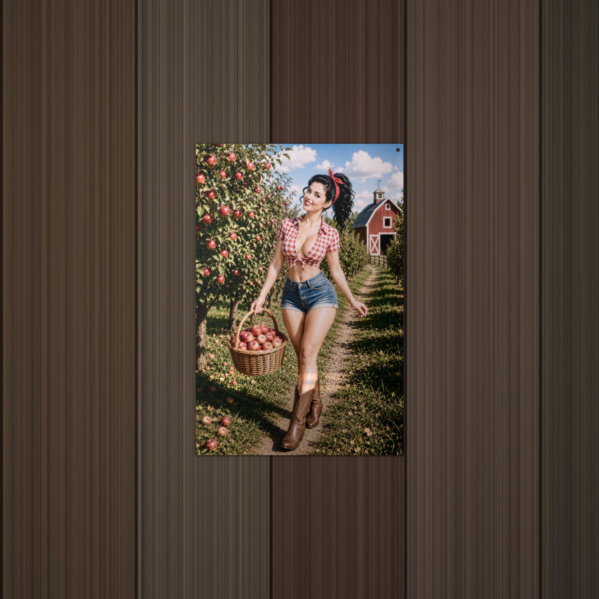 Apple Basket Girl Aluminum Sign — detail view