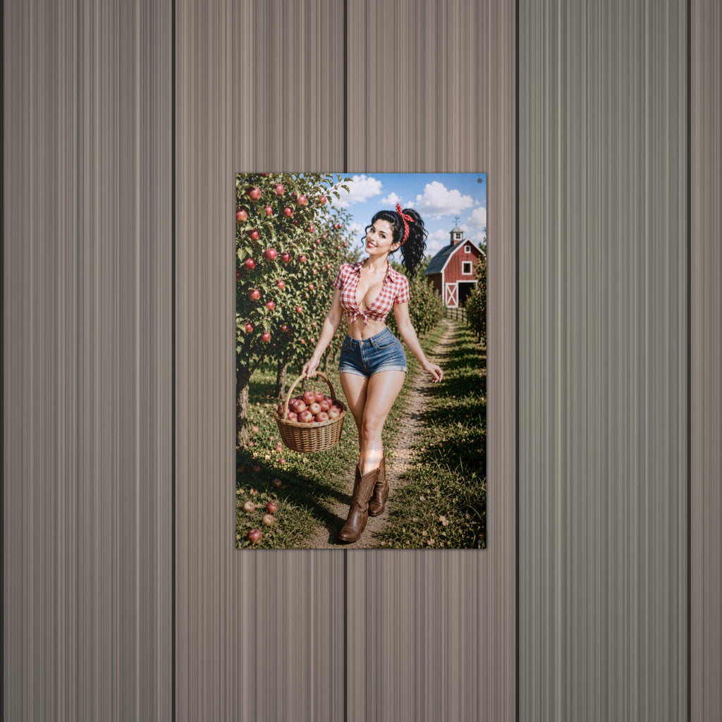 Apple Basket Girl Aluminum Sign — alternate angle