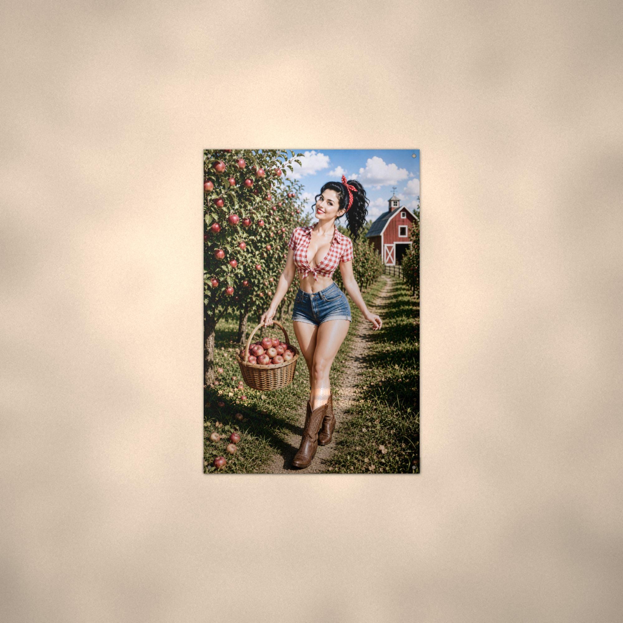 Apple Basket Girl Aluminum Sign — alternate angle