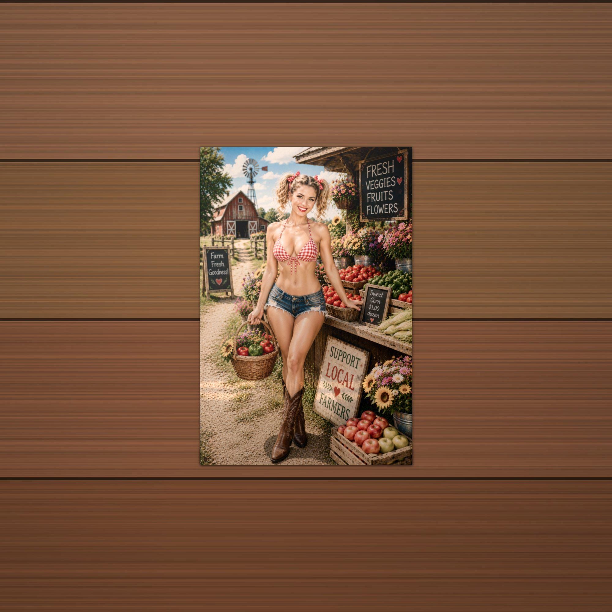 Veggie Stand Blonde Aluminum Sign — lifestyle setting