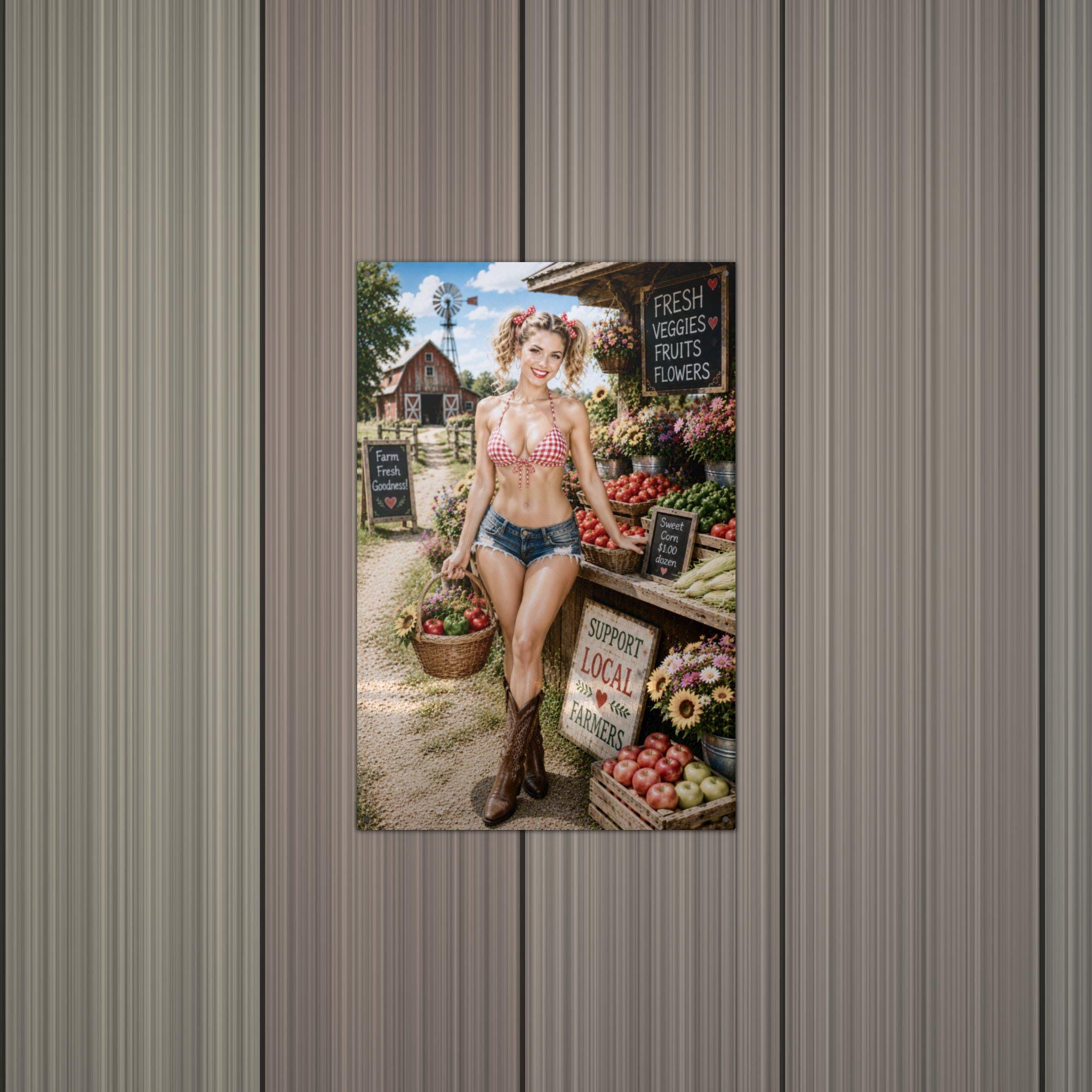 Veggie Stand Blonde Aluminum Sign — alternate angle